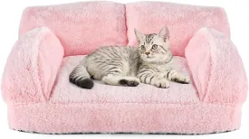 Pawstrip Soft Pink Cat Couch Dog Bed Washable Pet Sofa Fluffy Kitten Sleeping Cushion Cute Cat Couches for Indoor Cats Self Warming Princess Puppy Bed for Small Dogs