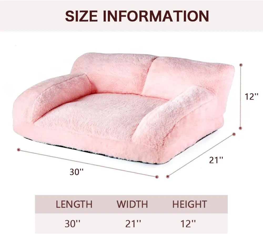 Pawstrip Soft Pink Cat Couch Dog Bed Washable Pet Sofa Fluffy Kitten Sleeping Cushion Cute Cat Couches for Indoor Cats Self Warming Princess Puppy Bed for Small Dogs