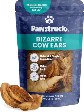 Pawstruck Natural Bizarre Cow Ears Bargain Bag  Rawhide-Free, Highly Digestible, Low Calorie & Long-Lasting Chew Treat for All Breeds  1.5 lb Bag