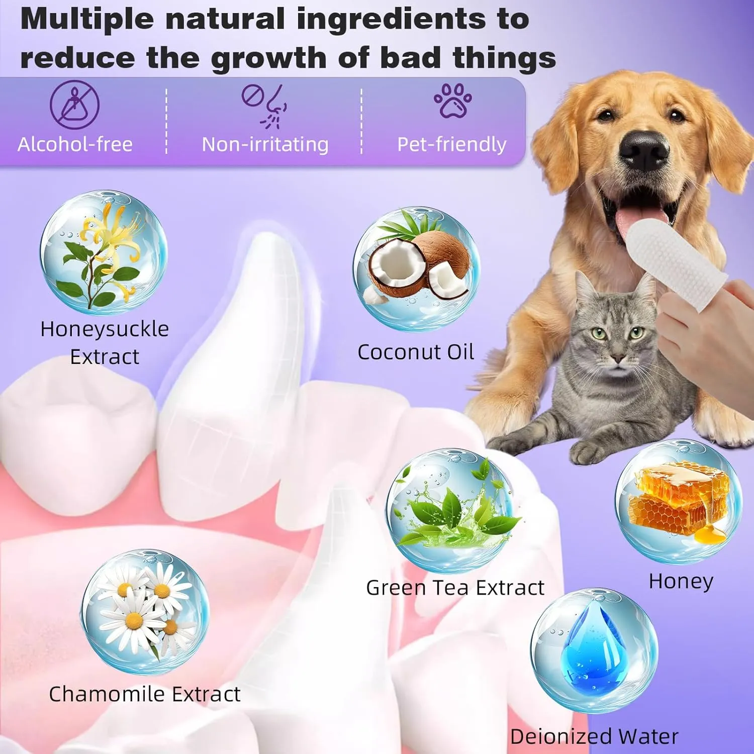 Pet Dental Finger Wipes for Dogs & Cats - Dog & Cat Finger Toothbrush - Remove Plaque & Tartar - Freshens Breath - Dog Teeth Cleaning Wipes (1.77" Wide (120 Count), Coconut)