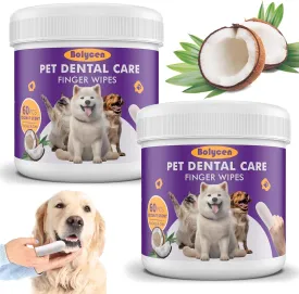 Pet Dental Finger Wipes for Dogs & Cats - Dog & Cat Finger Toothbrush - Remove Plaque & Tartar - Freshens Breath - Dog Teeth Cleaning Wipes (1.77" Wide (120 Count), Coconut)