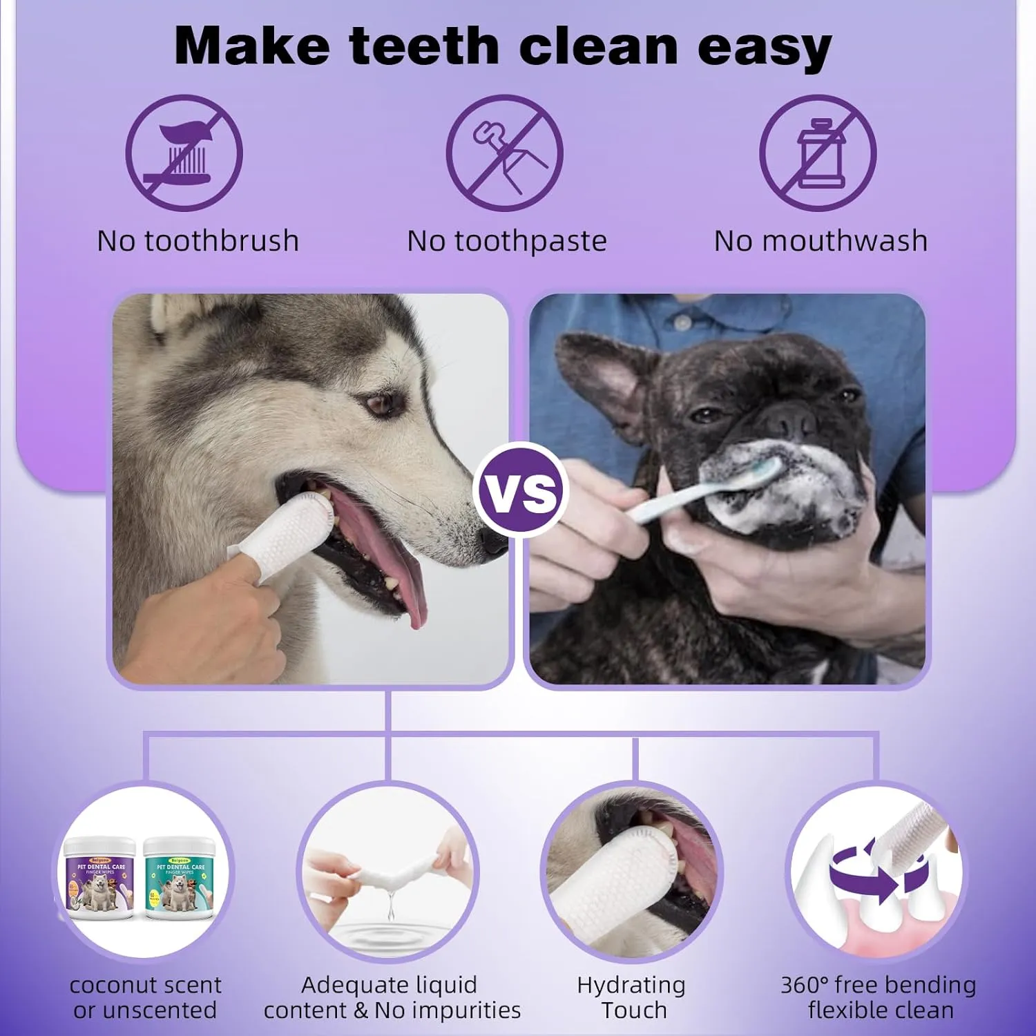 Pet Dental Finger Wipes for Dogs & Cats - Dog & Cat Finger Toothbrush - Remove Plaque & Tartar - Freshens Breath - Dog Teeth Cleaning Wipes (1.77" Wide (120 Count), Coconut)