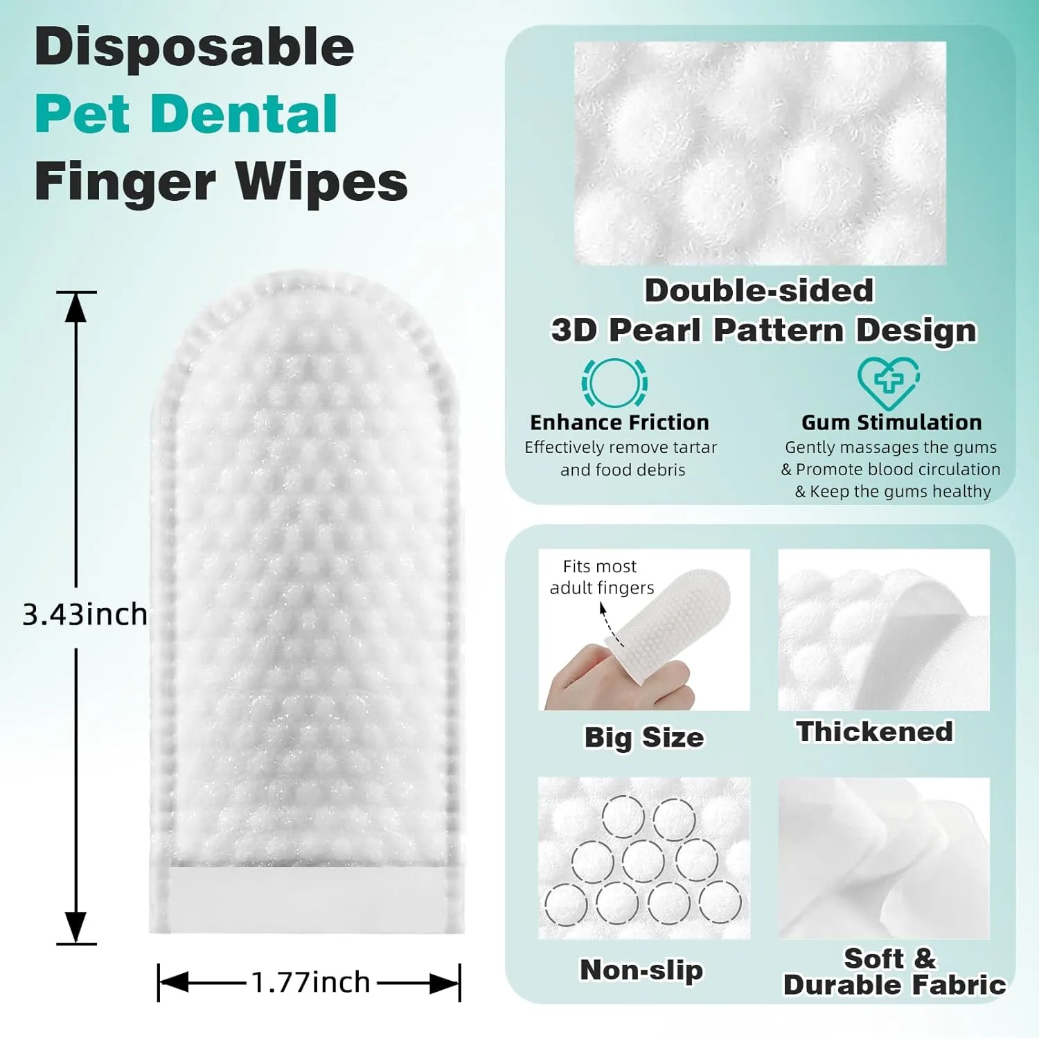 Pet Dental Finger Wipes for Dogs & Cats - Dog & Cat Finger Toothbrush - Remove Plaque & Tartar - Freshens Breath - Dog Teeth Cleaning Wipes(1.77" Wide (60 Count), Unscented)