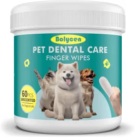 Pet Dental Finger Wipes for Dogs & Cats - Dog & Cat Finger Toothbrush - Remove Plaque & Tartar - Freshens Breath - Dog Teeth Cleaning Wipes(1.77" Wide (60 Count), Unscented)