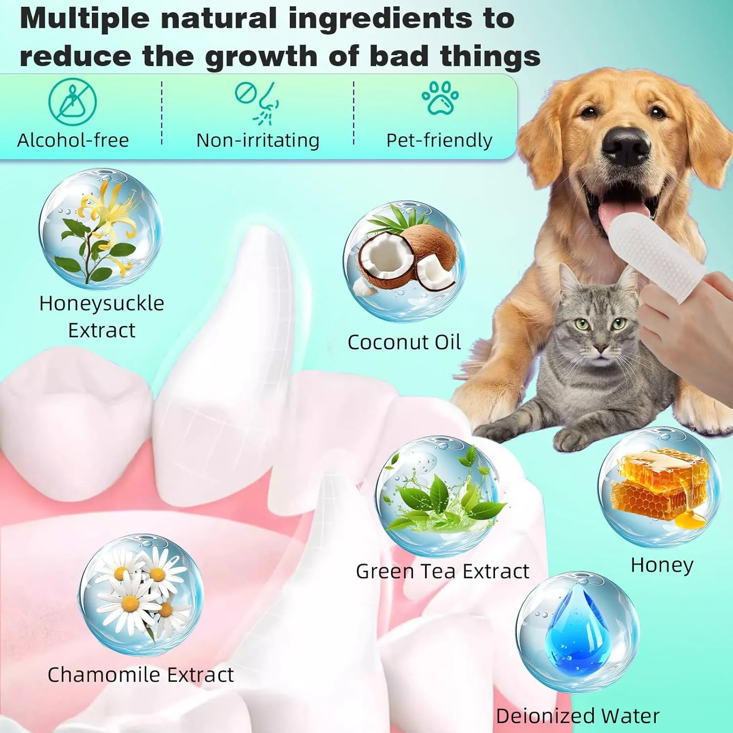 Pet Dental Finger Wipes for Dogs & Cats - Dog & Cat Finger Toothbrush - Remove Plaque & Tartar - Freshens Breath - Dog Teeth Cleaning Wipes(1.77" Wide (60 Count), Unscented)