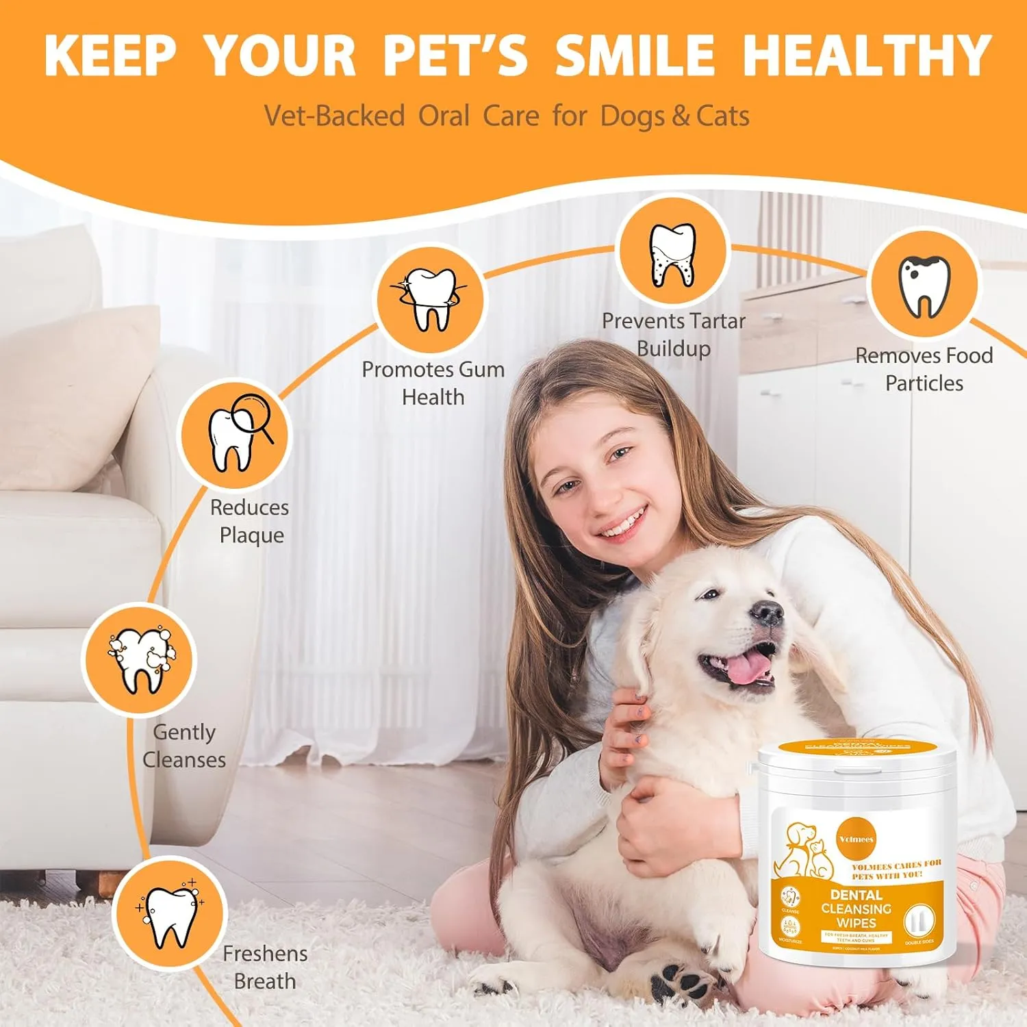 Pet Dental Finger Wipes for Dogs and Cats, Dog Teeth Cleaning Wipes, Dog Dental Care Wipes, Reduce Plaque & Tartar Buildup, Freshen Breath, Cleaner Mouth, Coconut Scent, 50Pcs