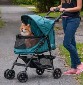 Pet Gear No-Zip Happy Trails Pet Stroller for Cats/Dogs, Zipperless Entry, Easy Fold with Removable Liner, Safety Tether, Storage Basket   Cup Holder, Jade