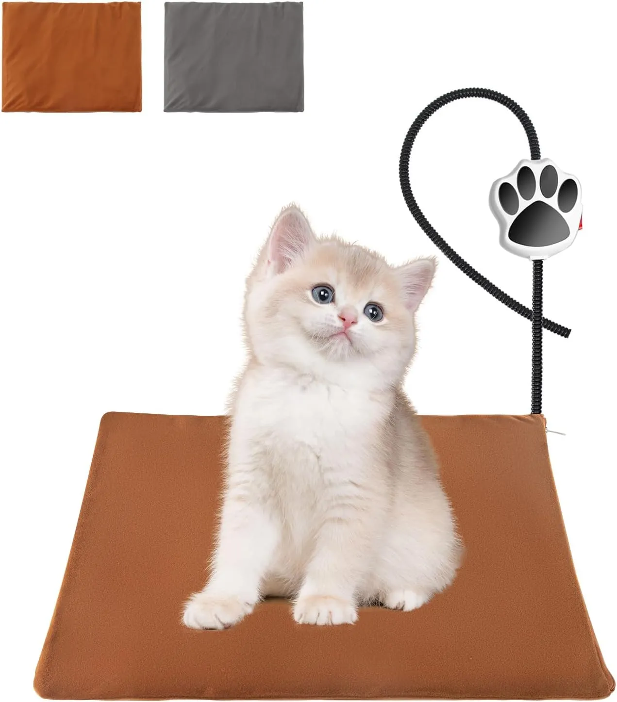 Pet Heating Pad Electric Heating Pad for Dogs and Cats with Anti-Bite Steel Cord Waterproof Adjustable Dog Warm Bed Mat Heated Pad for Pets Deds Blankets and Kennel (Small), brown grey