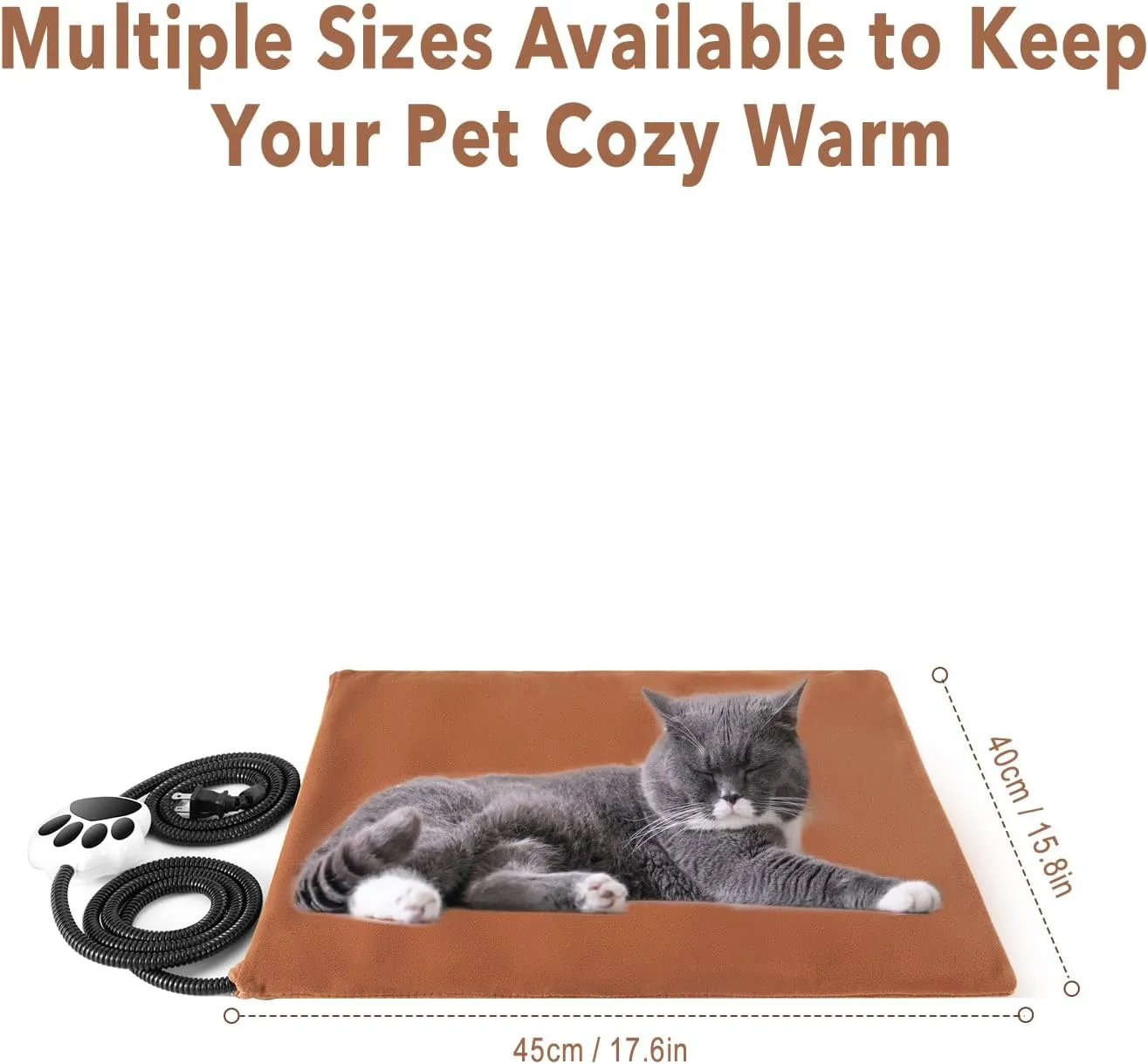 Pet Heating Pad Electric Heating Pad for Dogs and Cats with Anti-Bite Steel Cord Waterproof Adjustable Dog Warm Bed Mat Heated Pad for Pets Deds Blankets and Kennel (Small), brown grey