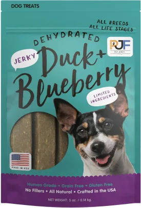 Pet Jerky Factory Premium Duck and Blueberry 5 oz. Dog Jerky Treats | 100% Human Grade | USA Made | High Protein | Grain Free | Limited Ingredients | No Filler | BHA-BHT Free | Soft-Tender