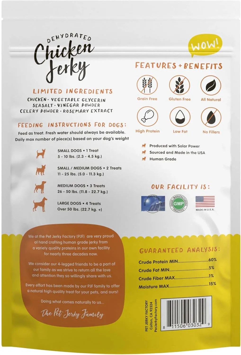 Pet Jerky Factory Premium Whole Muscle Chicken 5 oz. Dog Jerky Treats | 100% Human Grade | USA Made | High Protein | Grain Free | Limited Ingredients | No Filler | BHA-BHT Free | Chewy Texture