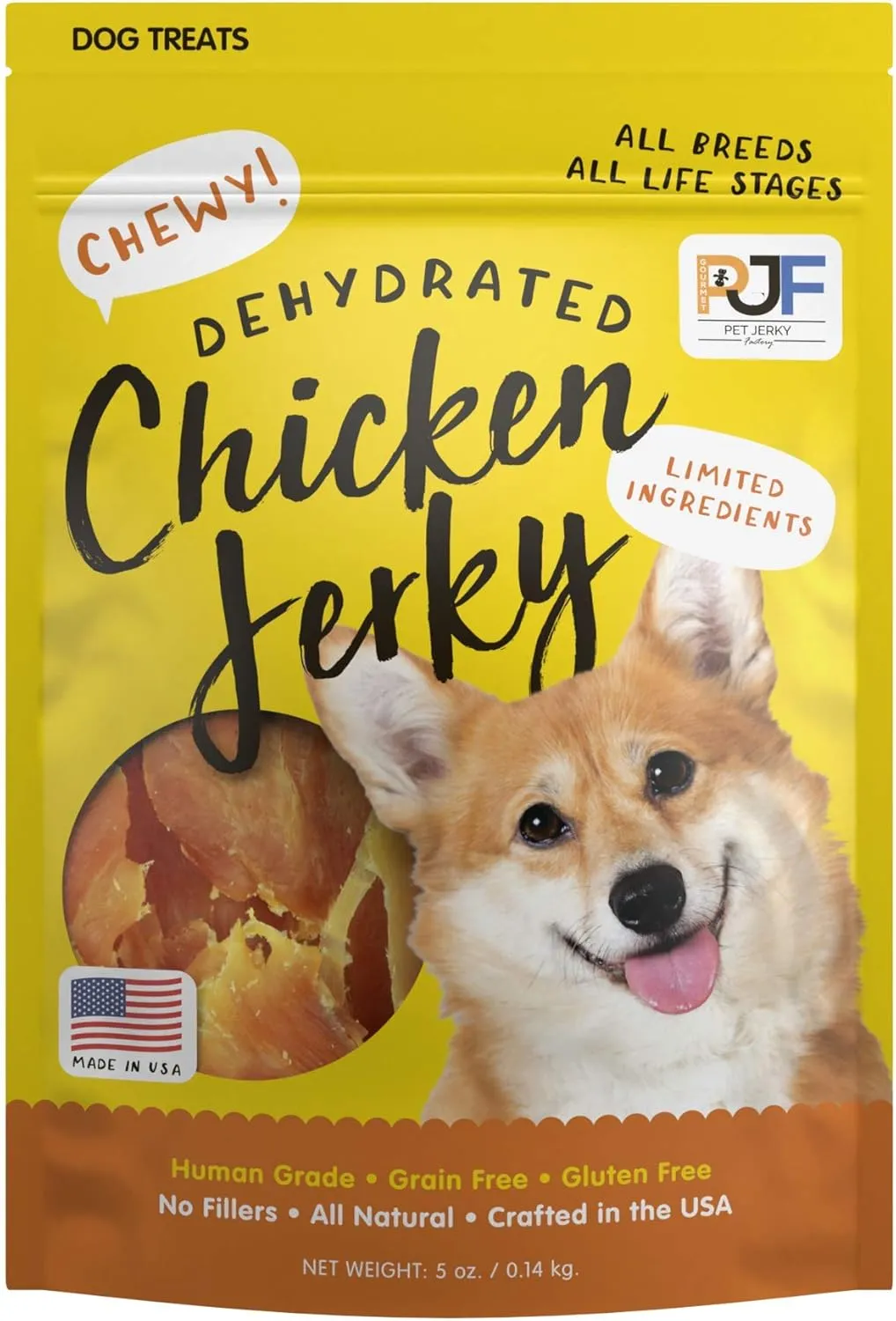 Pet Jerky Factory Premium Whole Muscle Chicken 5 oz. Dog Jerky Treats | 100% Human Grade | USA Made | High Protein | Grain Free | Limited Ingredients | No Filler | BHA-BHT Free | Chewy Texture