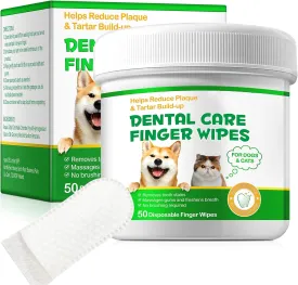 Pet Teeth Cleaning Wipes for Dogs & Cats, Finger Dog Dental Wipes, Breath Freshener Dog Teeth Cleaning Wipes, Dog Tooth Brushing Kit Help Wipe Away Plaque & Tartar (50pcs)