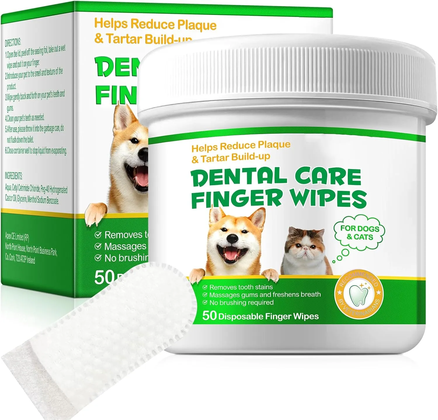 Pet Teeth Cleaning Wipes for Dogs & Cats, Finger Dog Dental Wipes, Breath Freshener Dog Teeth Cleaning Wipes, Dog Tooth Brushing Kit Help Wipe Away Plaque & Tartar (50pcs)