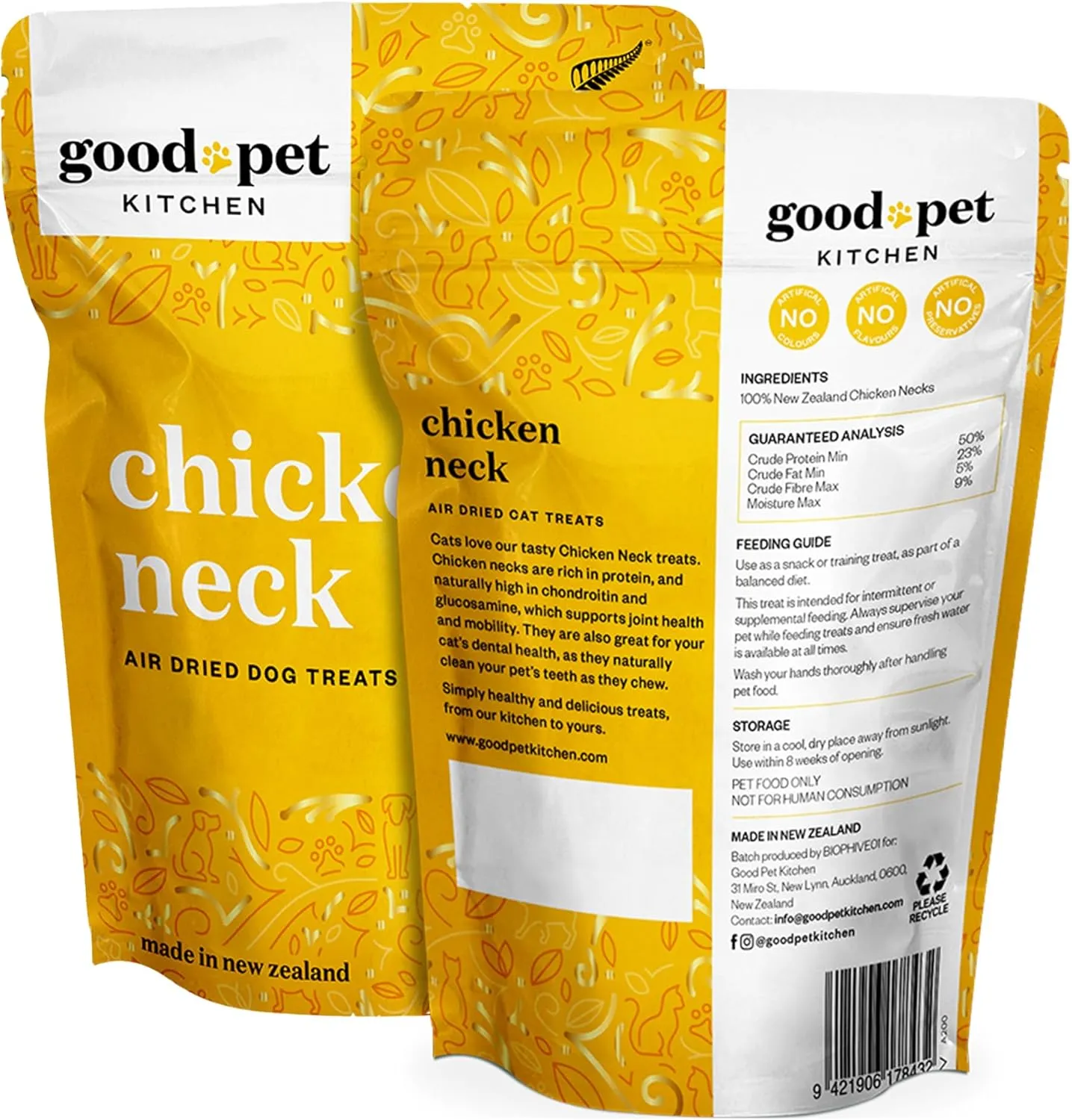 Pet Treats, Air-Dried, Natural, Single Ingredient Dog Treat, Free Range, Grain Free Dog Treats, Toppers, Snacks, Chicken Neck 2.8 oz