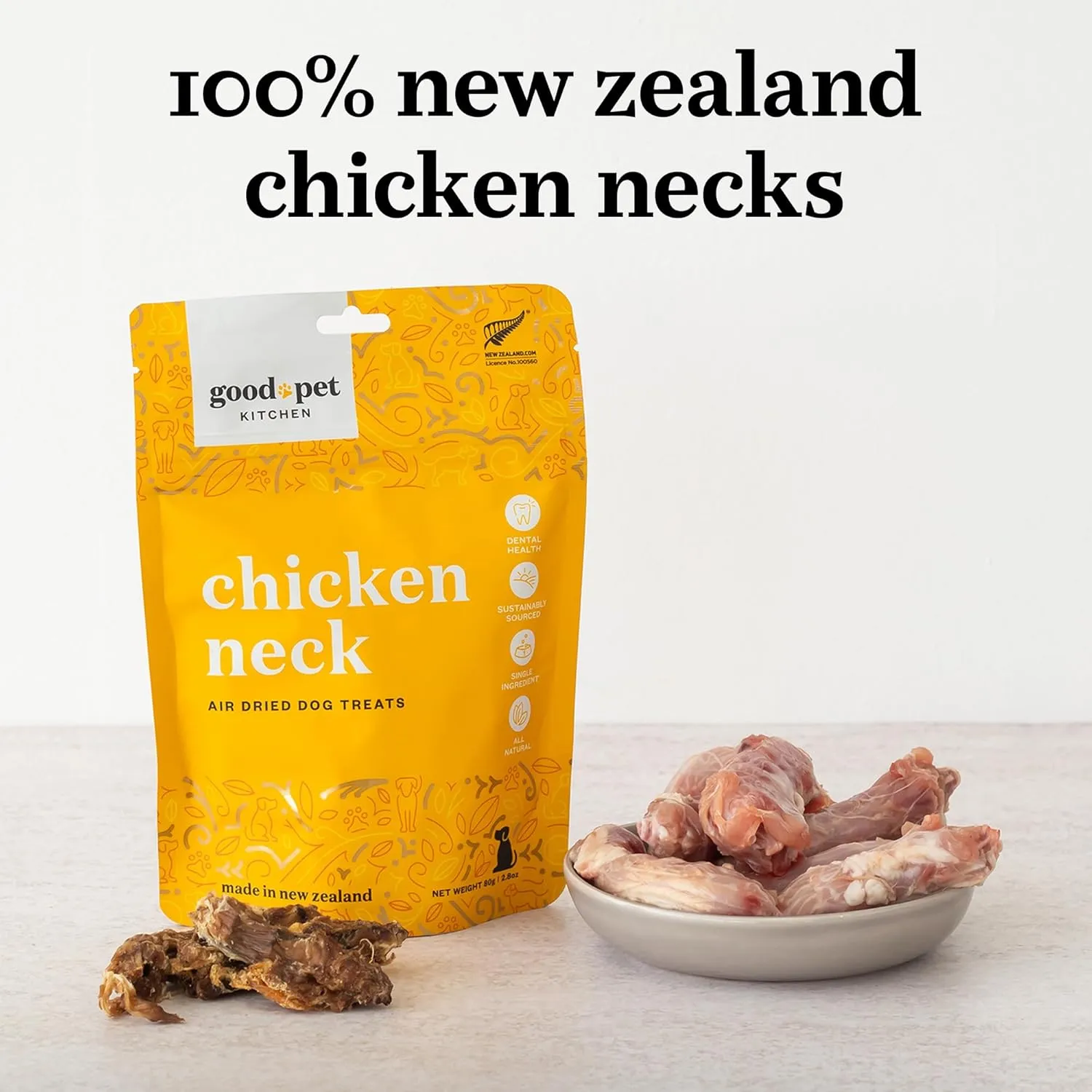 Pet Treats, Air-Dried, Natural, Single Ingredient Dog Treat, Free Range, Grain Free Dog Treats, Toppers, Snacks, Chicken Neck 2.8 oz