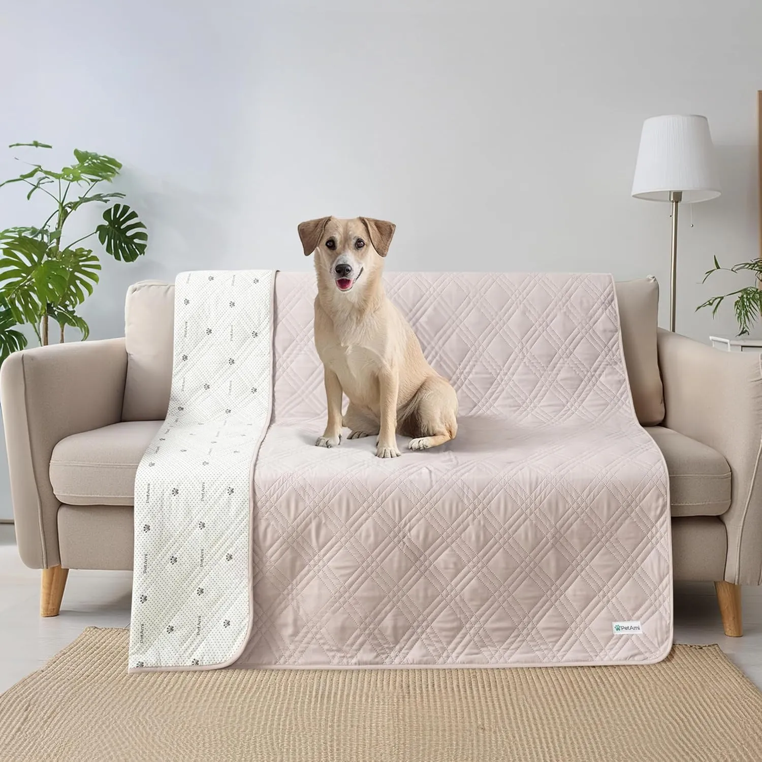 PetAmi Waterproof Dog Bed Cover, Reversible Furniture Protector for Cats & Dogs, Washable Blanket for Couch Seat, 102x82 Beige