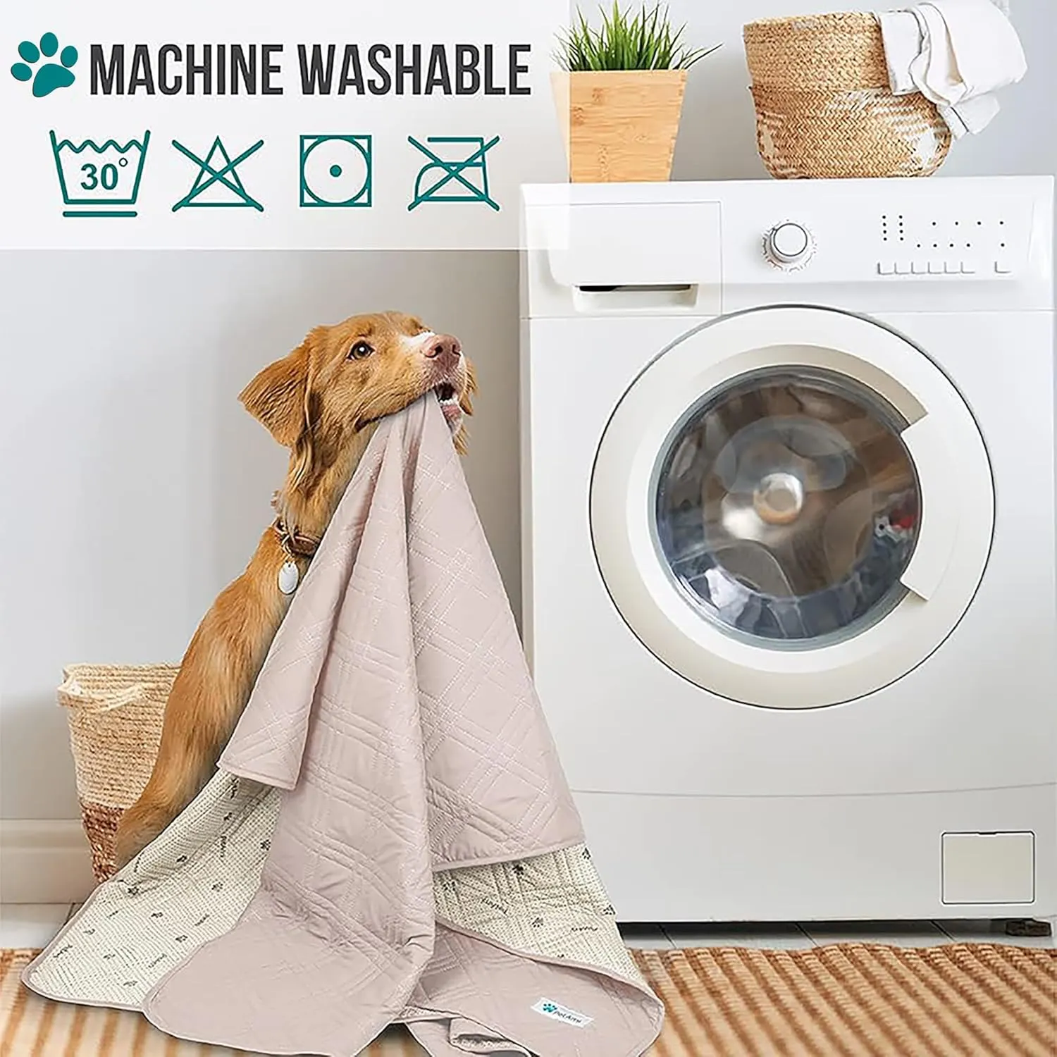 PetAmi Waterproof Dog Bed Cover, Reversible Furniture Protector for Cats & Dogs, Washable Blanket for Couch Seat, 102x82 Beige