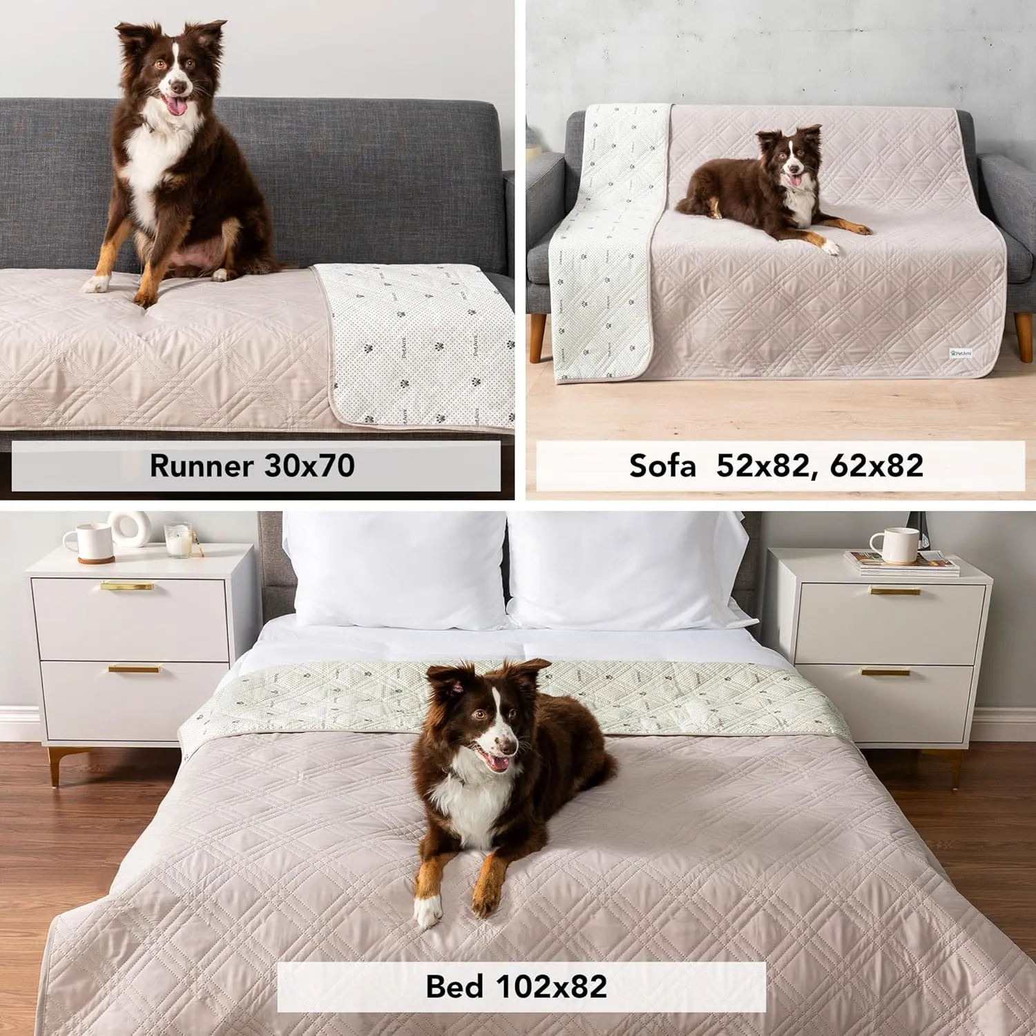 PetAmi Waterproof Dog Bed Cover, Reversible Furniture Protector for Cats & Dogs, Washable Blanket for Couch Seat, 102x82 Beige