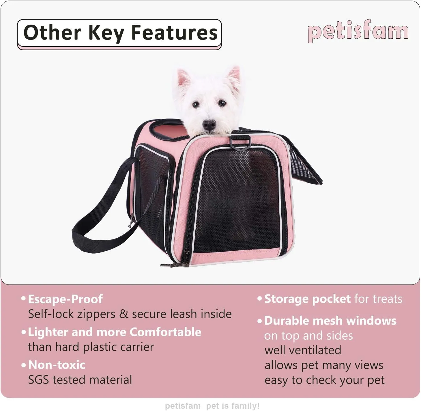 petisfam Soft Pet Carrier for Medium Cats and Small Dogs with Cozy Bed, 3 Doors, Top Entrance | Airline Approved, Escape-Proof, Breathable, Leak-Proof, Easy Storage (Pink)