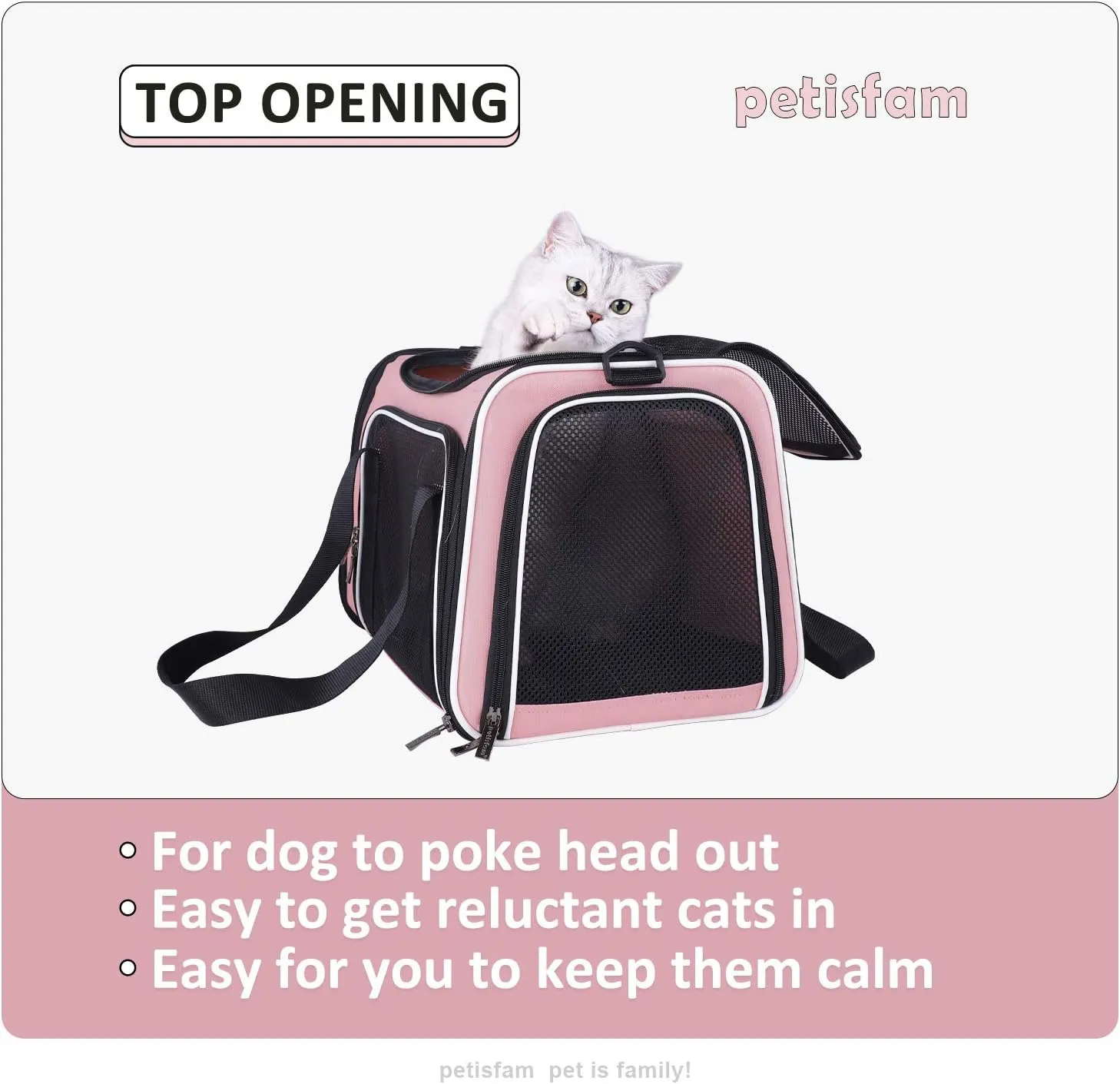 petisfam Soft Pet Carrier for Medium Cats and Small Dogs with Cozy Bed, 3 Doors, Top Entrance | Airline Approved, Escape-Proof, Breathable, Leak-Proof, Easy Storage (Pink)