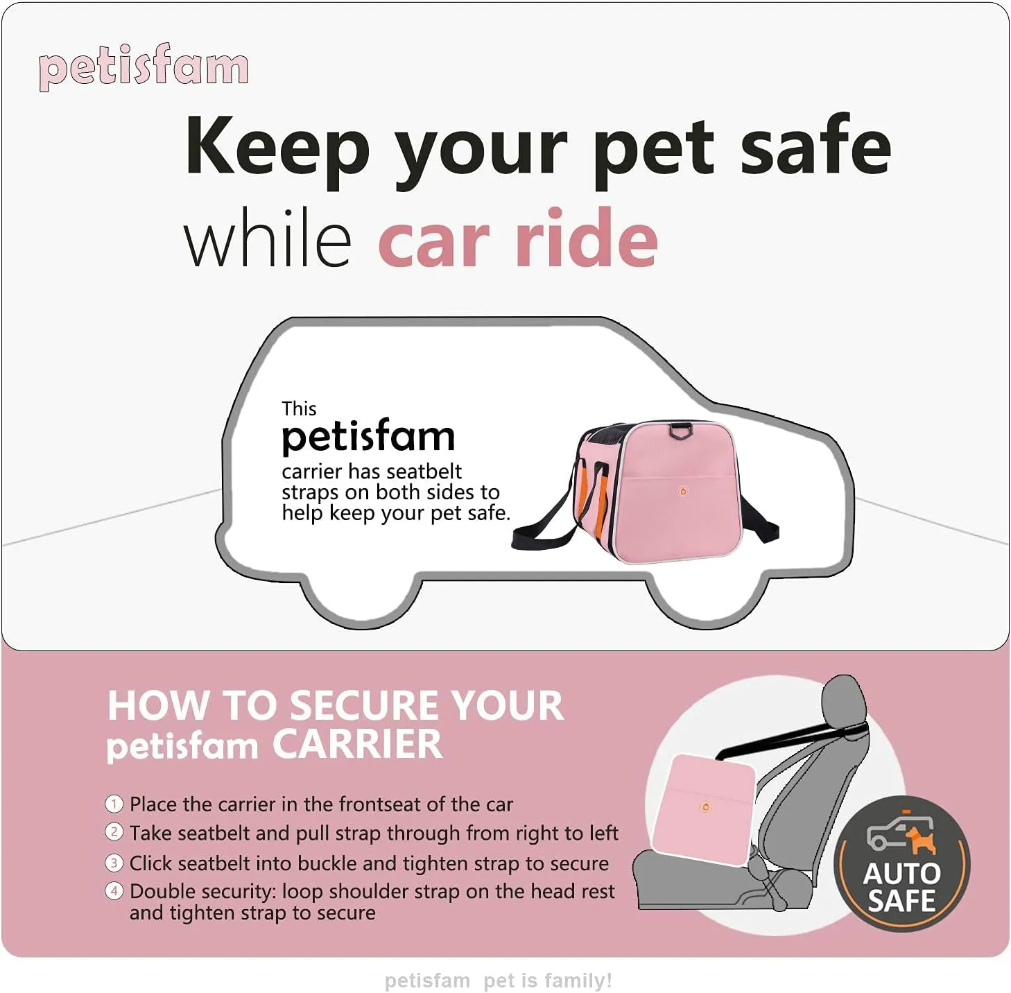petisfam Soft Pet Carrier for Medium Cats and Small Dogs with Cozy Bed, 3 Doors, Top Entrance | Airline Approved, Escape-Proof, Breathable, Leak-Proof, Easy Storage (Pink)