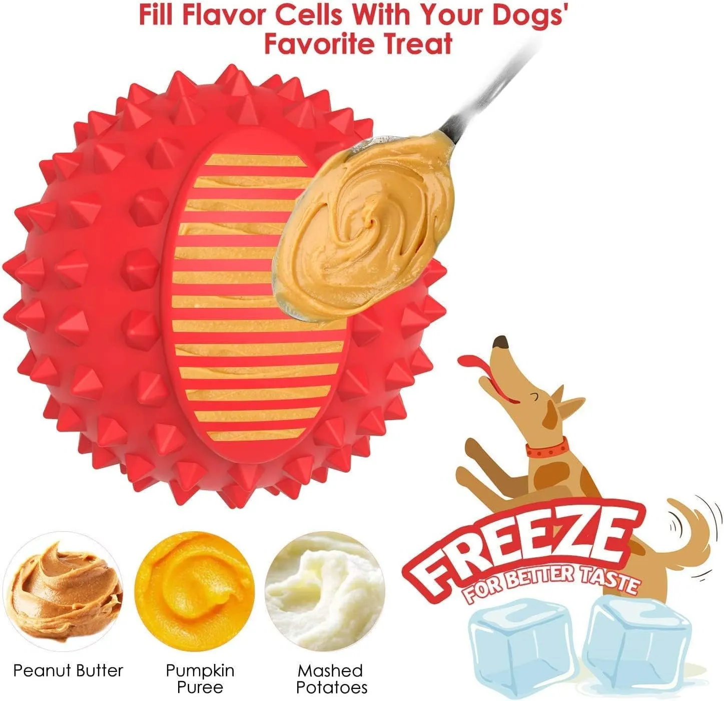 petizer 3" Squeaky Dog Balls for Aggressive Chewers, Durable Interactive Spiky Ball for Teething, Indestructible Rubber Dog Chew Toys, Tough Pet Toys for Small, Medium & Large Breeds