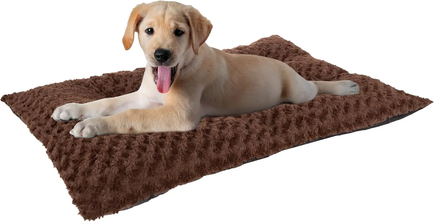 PETMAKER Pet Bed  32x19 Dog Pillow and Crate Pad with Faux Fur Sleep Surface and Non-Slip Bottom  Machine Washable Dog Bed (Brown)