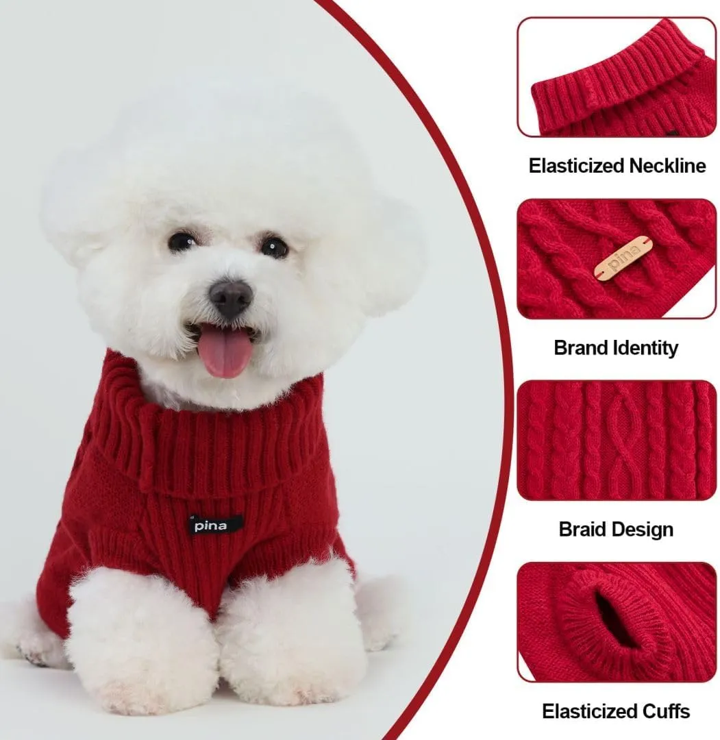 PINA Dog Sweater, Turtleneck Dog Sweater Classic Cable Knit, Dog Pullover Sweater Classic Warm Windproof, Puppy Sweater Winter Clothes for Small Medium Large Dogs
