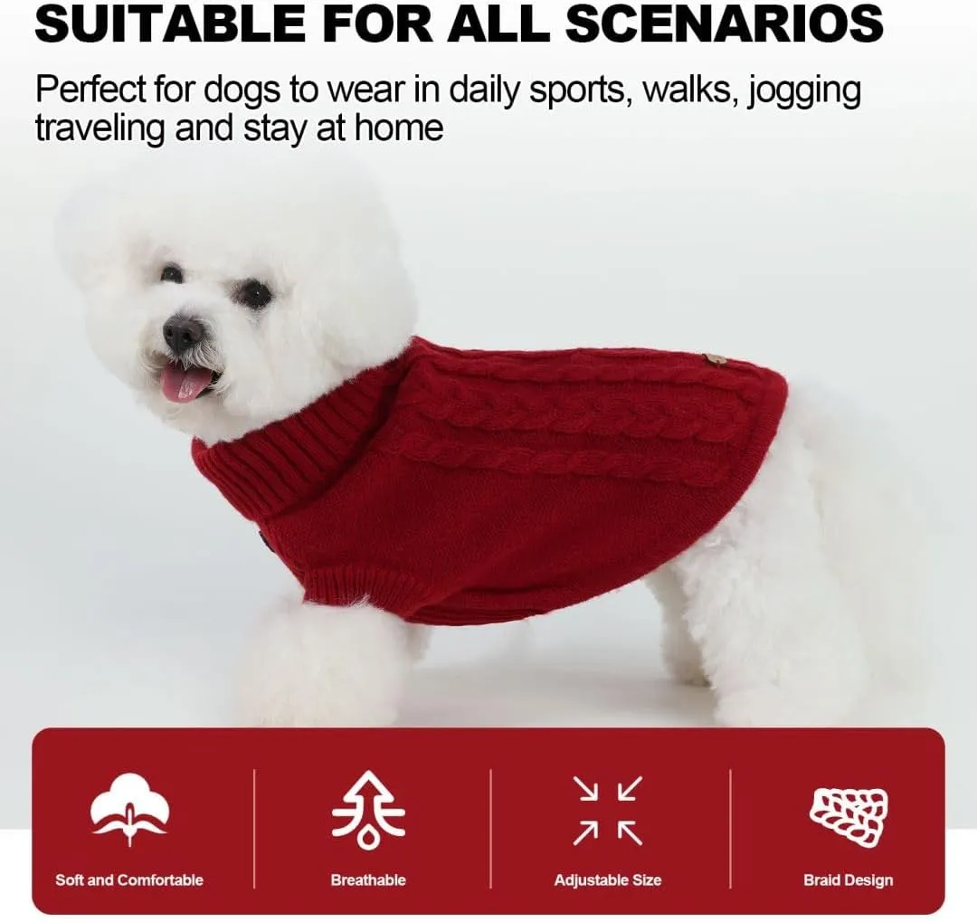 PINA Dog Sweater, Turtleneck Dog Sweater Classic Cable Knit, Dog Pullover Sweater Classic Warm Windproof, Puppy Sweater Winter Clothes for Small Medium Large Dogs