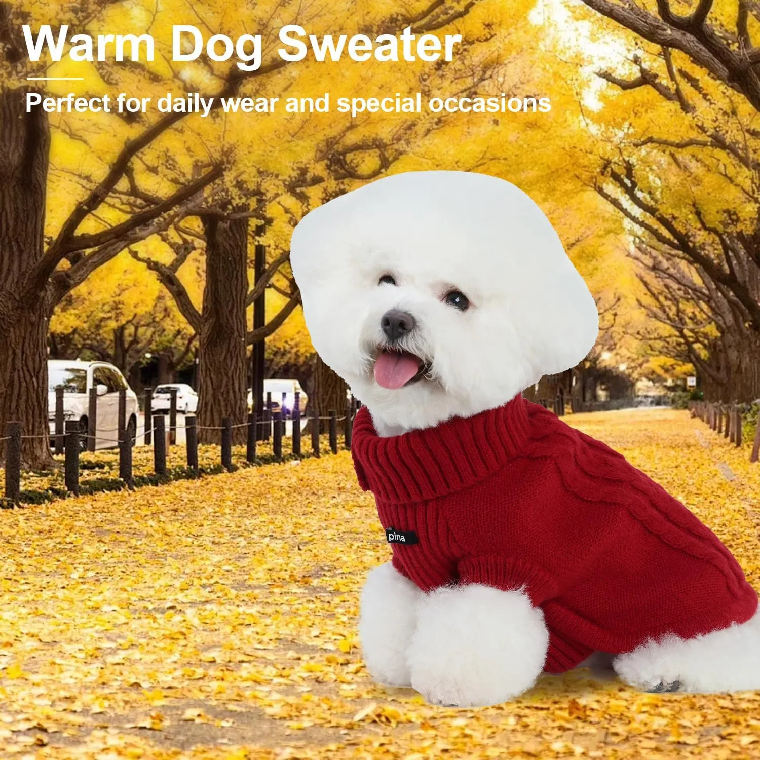 PINA Dog Sweater, Turtleneck Dog Sweater Classic Cable Knit, Dog Pullover Sweater Classic Warm Windproof, Puppy Sweater Winter Clothes for Small Medium Large Dogs