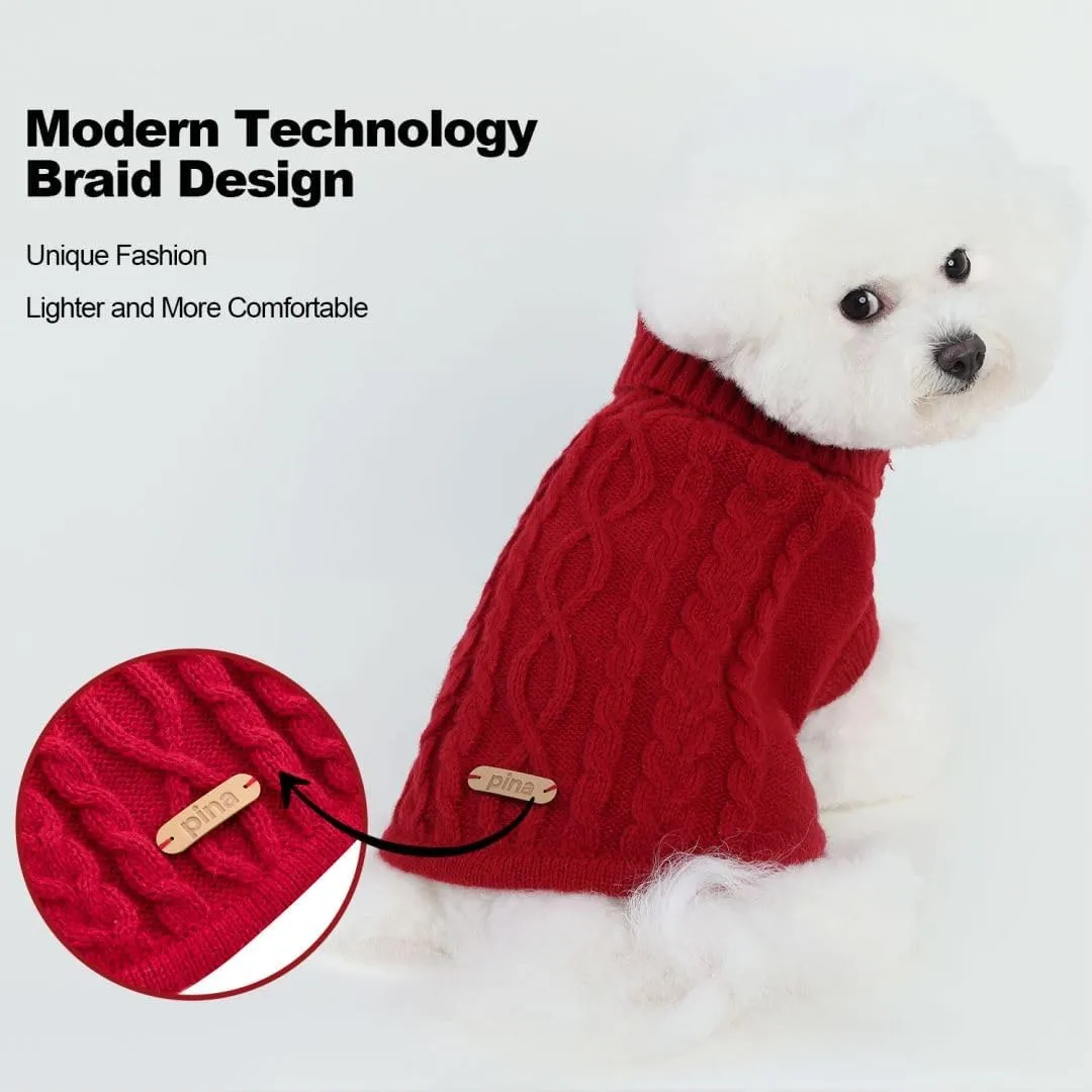 PINA Dog Sweater, Turtleneck Dog Sweater Classic Cable Knit, Dog Pullover Sweater Classic Warm Windproof, Puppy Sweater Winter Clothes for Small Medium Large Dogs