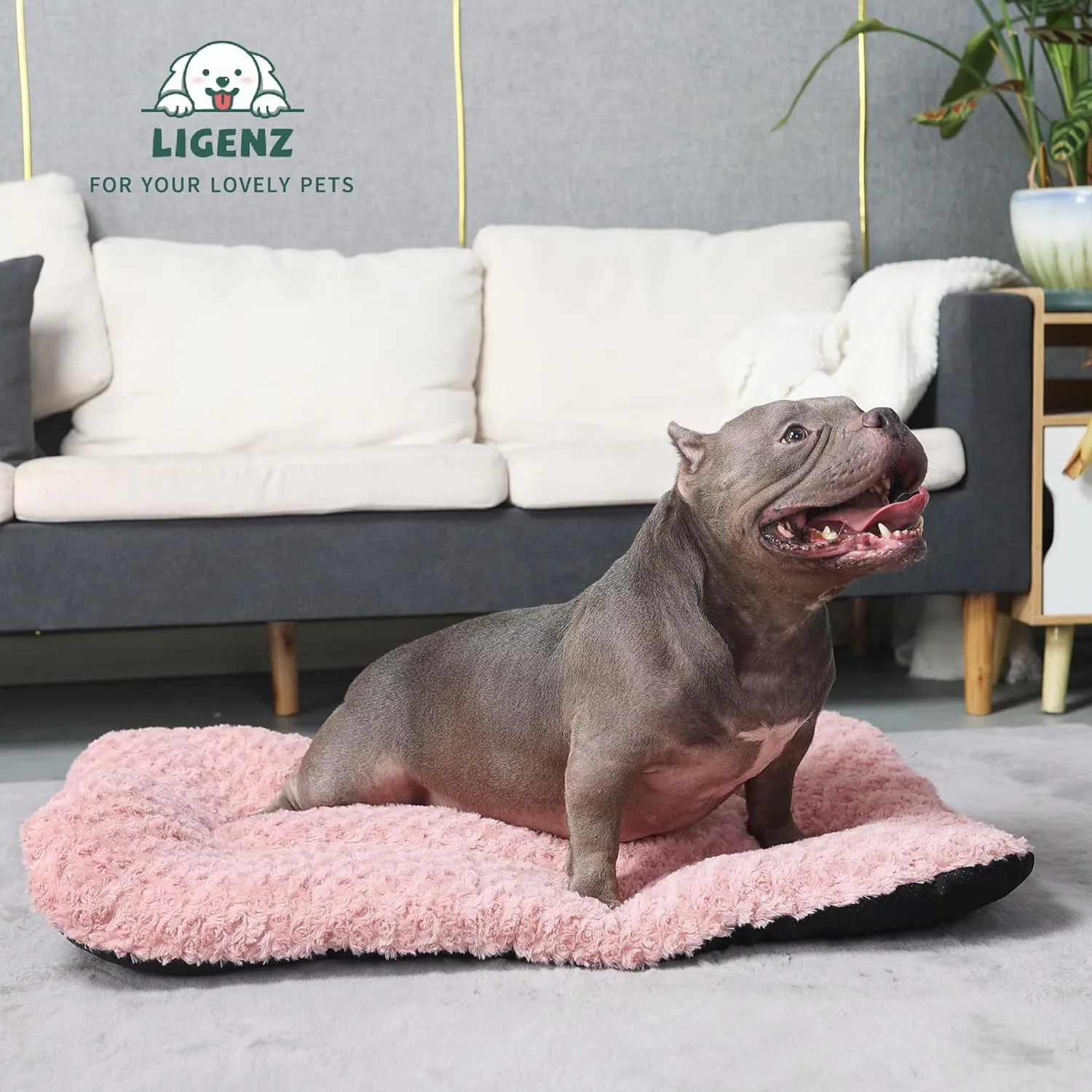 Pink Dog Bed for Crate Washable 36 Inch Kennel Pads for Dog Cages Large Sized Dog Deluxe Plush Fulffy Comfy Anti-Slip Pet Sleeping Mat, 35" x 22", Pink