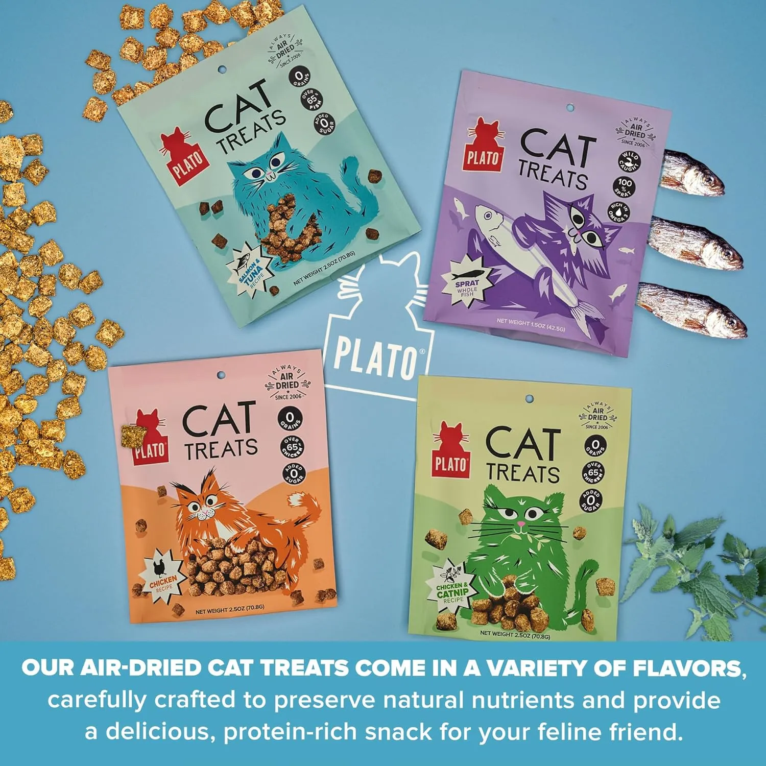 PLATO Pet Treats Cat Treats - Single Ingredient, Healthy Salmon Treats for Indoor Cats - 2.5 oz