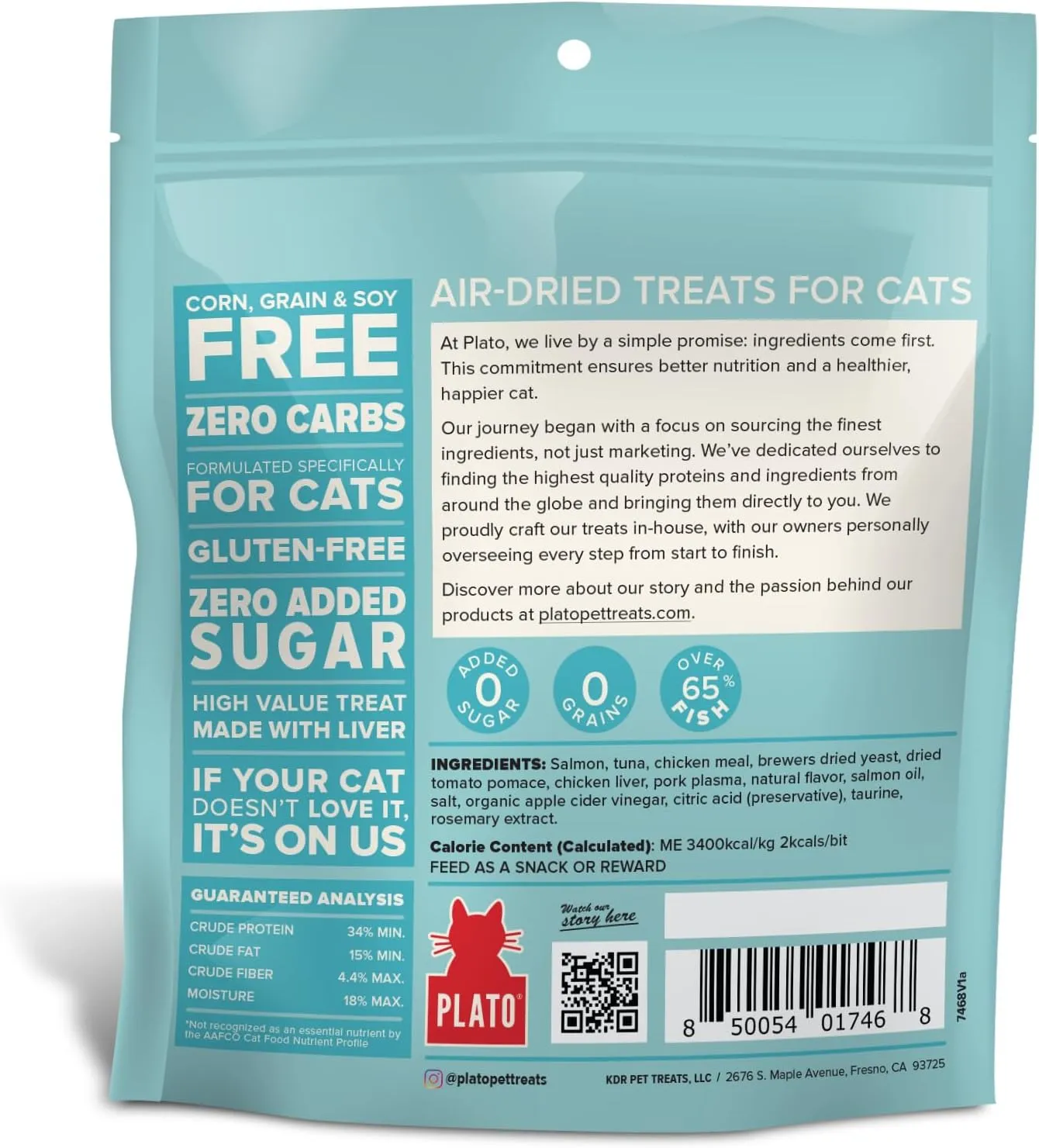PLATO Pet Treats Cat Treats - Single Ingredient, Healthy Salmon Treats for Indoor Cats - 2.5 oz