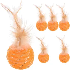 POPETPOP 6 Pcs Cat Feather Toys - Interactive Cat Toys with Feather and Bells for Indoor Ourdoor Kitten Playing, Cat Exrecise Toy Balls (Random Color)