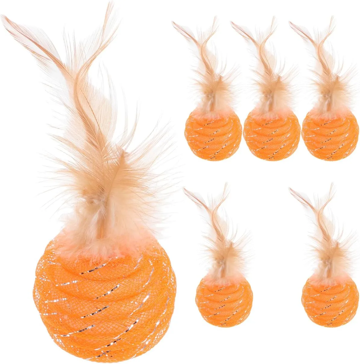 POPETPOP 6 Pcs Cat Feather Toys - Interactive Cat Toys with Feather and Bells for Indoor Ourdoor Kitten Playing, Cat Exrecise Toy Balls (Random Color)