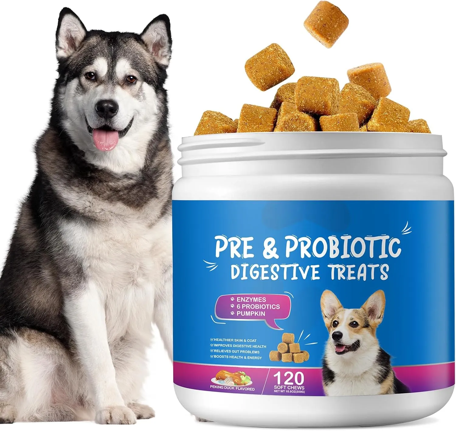Probiotics Chews for Dogs Promotes Digestion and Kin & Coat Pure Natural Dog Pet Fiber Supplement - 120 Chewable Treats