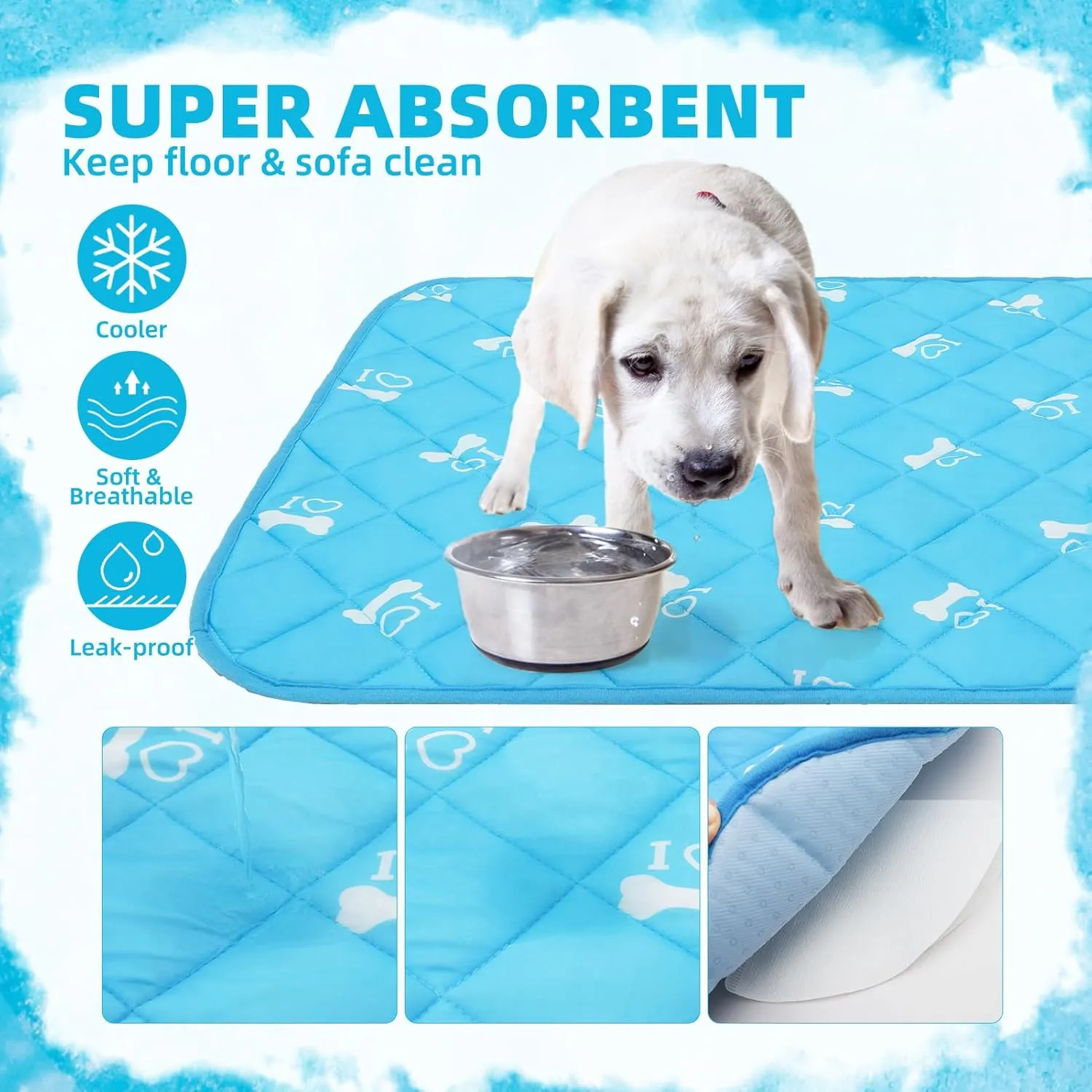 PUPTECK Dog Cooling Mat, Upgraded Thickened Pet Cat Cooling Pad, Non-Slip Summer Dog Blanket Outdoor & Indoor Bed, Washable Ice Silk Kennel Crates Mats for Extra Large Medium Small Dogs