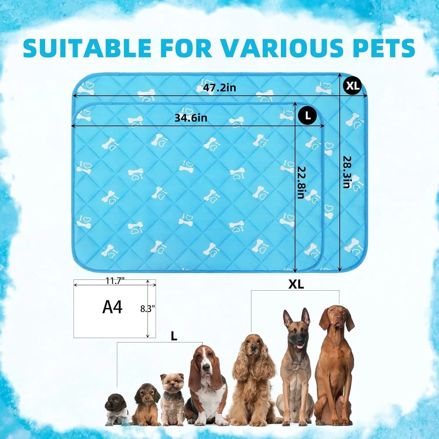PUPTECK Dog Cooling Mat, Upgraded Thickened Pet Cat Cooling Pad, Non-Slip Summer Dog Blanket Outdoor & Indoor Bed, Washable Ice Silk Kennel Crates Mats for Extra Large Medium Small Dogs