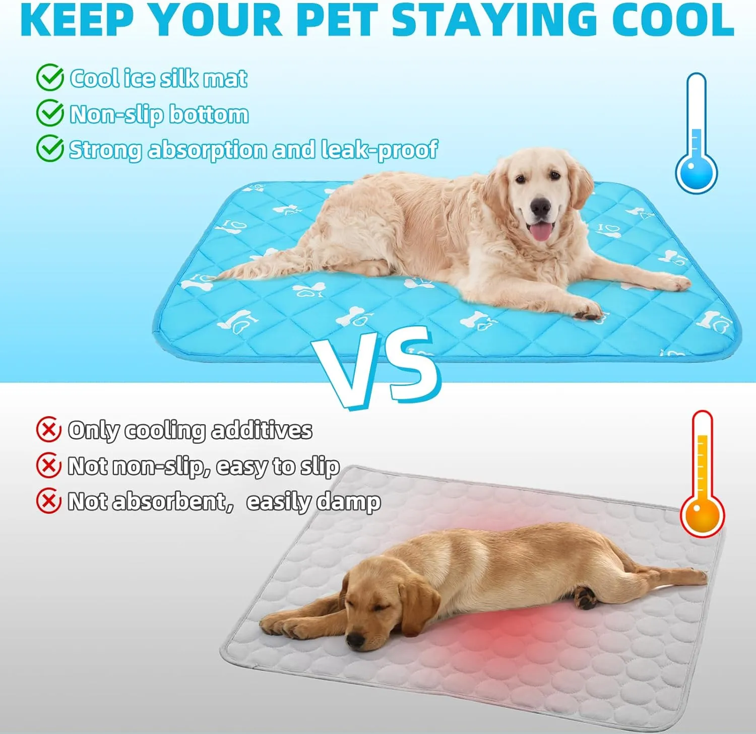PUPTECK Dog Cooling Mat, Upgraded Thickened Pet Cat Cooling Pad, Non-Slip Summer Dog Blanket Outdoor & Indoor Bed, Washable Ice Silk Kennel Crates Mats for Extra Large Medium Small Dogs