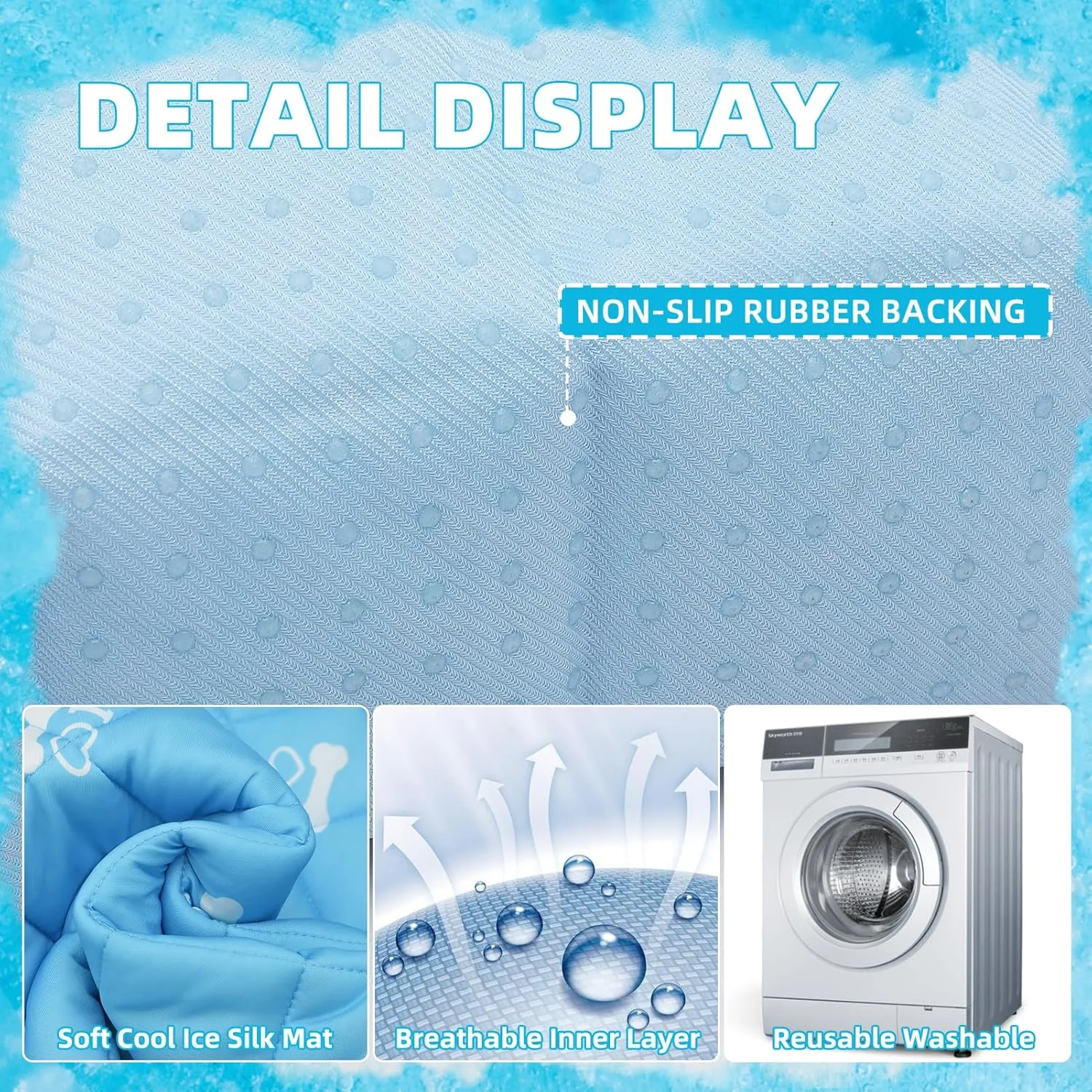 PUPTECK Dog Cooling Mat, Upgraded Thickened Pet Cat Cooling Pad, Non-Slip Summer Dog Blanket Outdoor & Indoor Bed, Washable Ice Silk Kennel Crates Mats for Extra Large Medium Small Dogs