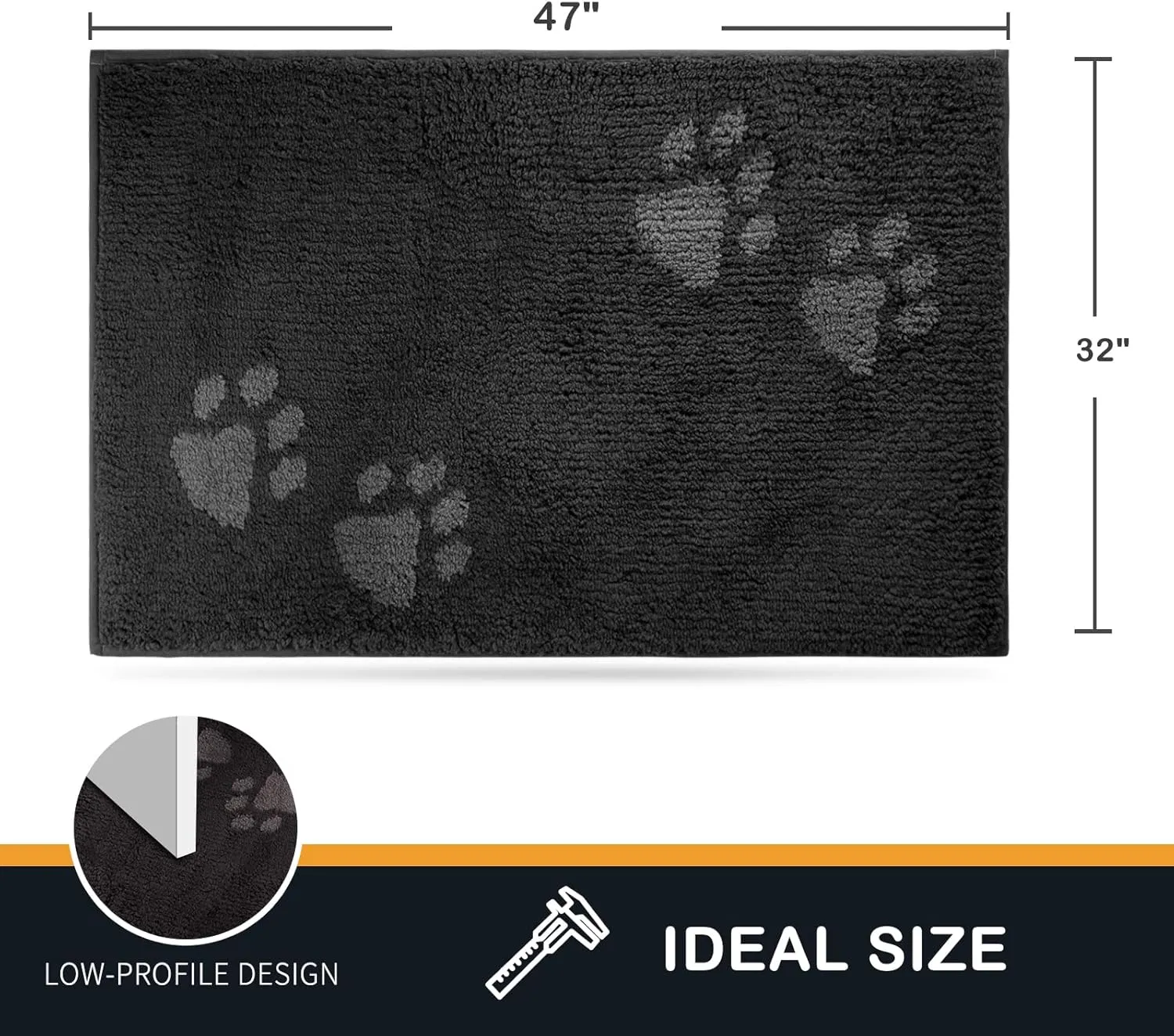 PURRUGS Dirt Trapper Door Mat 32" x 47", Non-Skid/Slip Machine Washable Microfiber Entrance Rug, Shoes Scraper, Dog Doormat, Super Absorbent Floor Mat for Muddy Wet Shoes and Paws, Charcoal