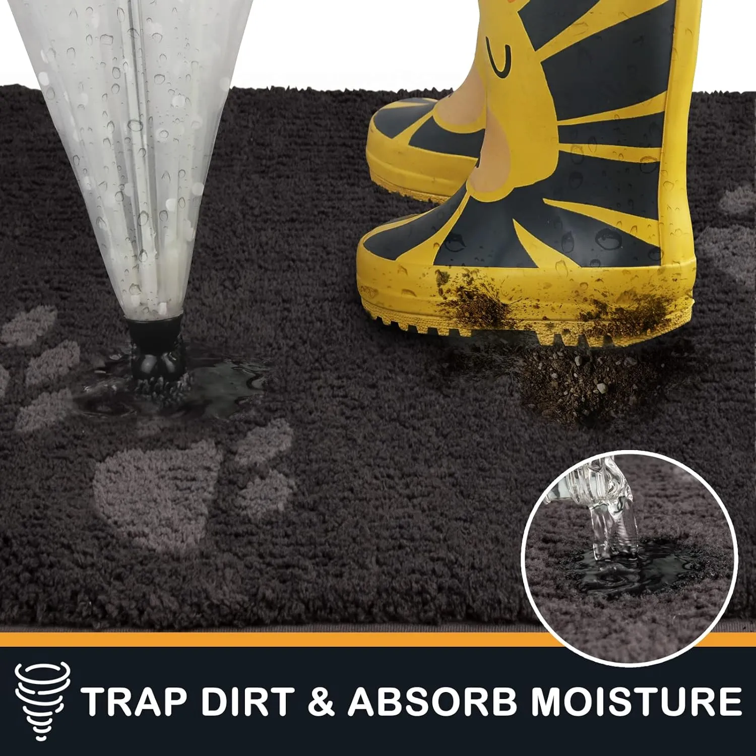 PURRUGS Dirt Trapper Door Mat 32" x 47", Non-Skid/Slip Machine Washable Microfiber Entrance Rug, Shoes Scraper, Dog Doormat, Super Absorbent Floor Mat for Muddy Wet Shoes and Paws, Charcoal