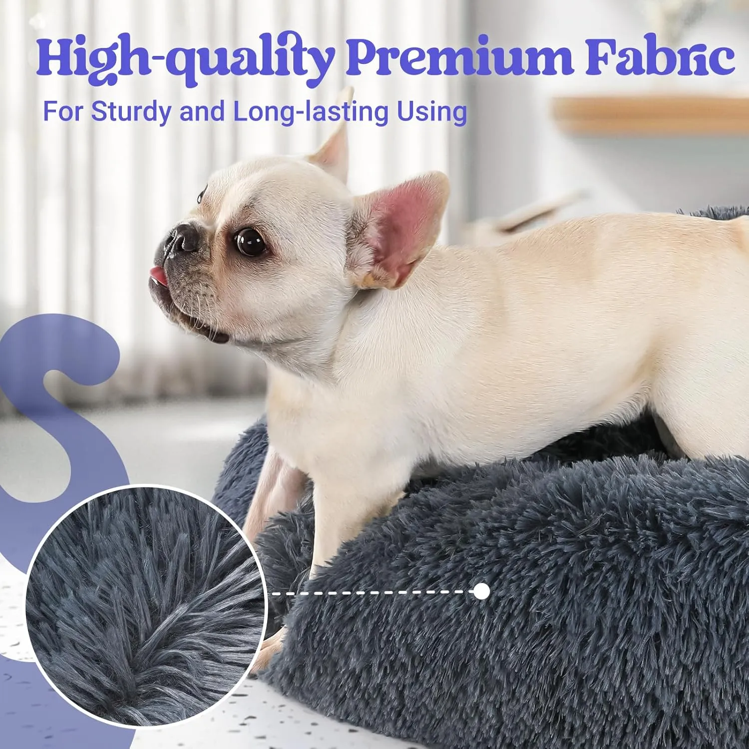 rabbitgoo Calming Dog Bed for Small Medium, 30 inches Pet Bed Machine Washable, Non-Slip Round Fluffy Plush Faux Fur Large Cat Cushion, Soft Donut Cuddler Cushion for Small Dogs, Dark Grey