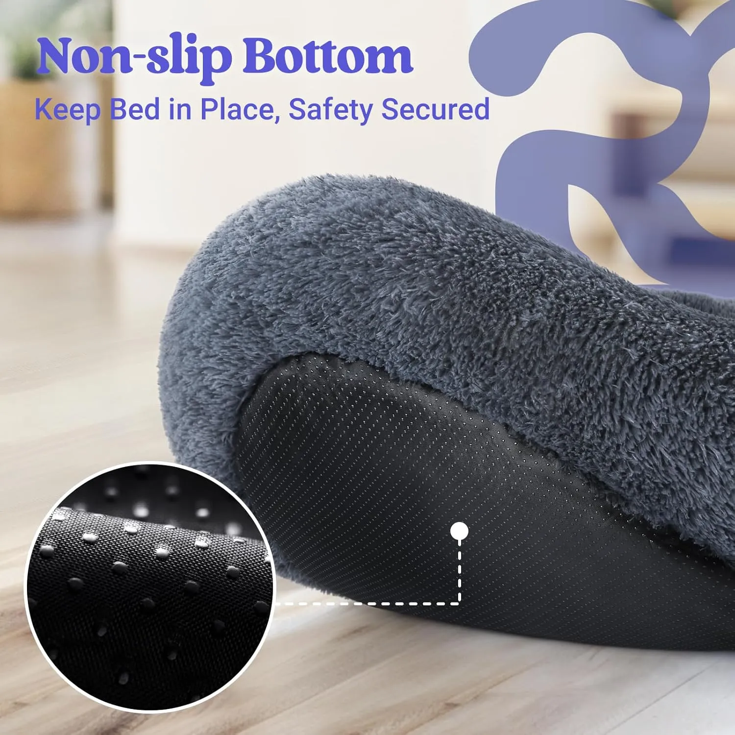 rabbitgoo Calming Dog Bed for Small Medium, 30 inches Pet Bed Machine Washable, Non-Slip Round Fluffy Plush Faux Fur Large Cat Cushion, Soft Donut Cuddler Cushion for Small Dogs, Dark Grey