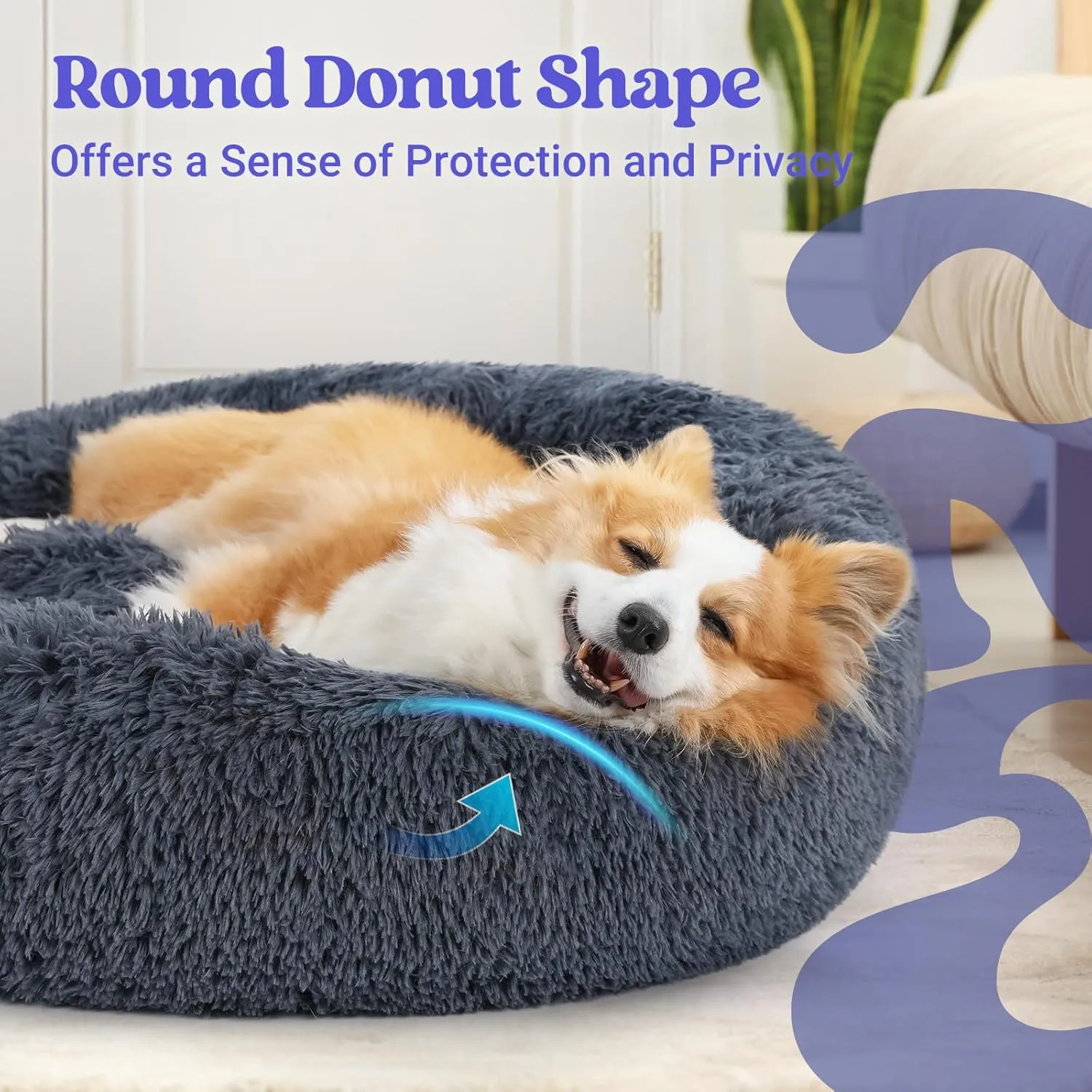 rabbitgoo Calming Dog Bed for Small Medium, 30 inches Pet Bed Machine Washable, Non-Slip Round Fluffy Plush Faux Fur Large Cat Cushion, Soft Donut Cuddler Cushion for Small Dogs, Dark Grey