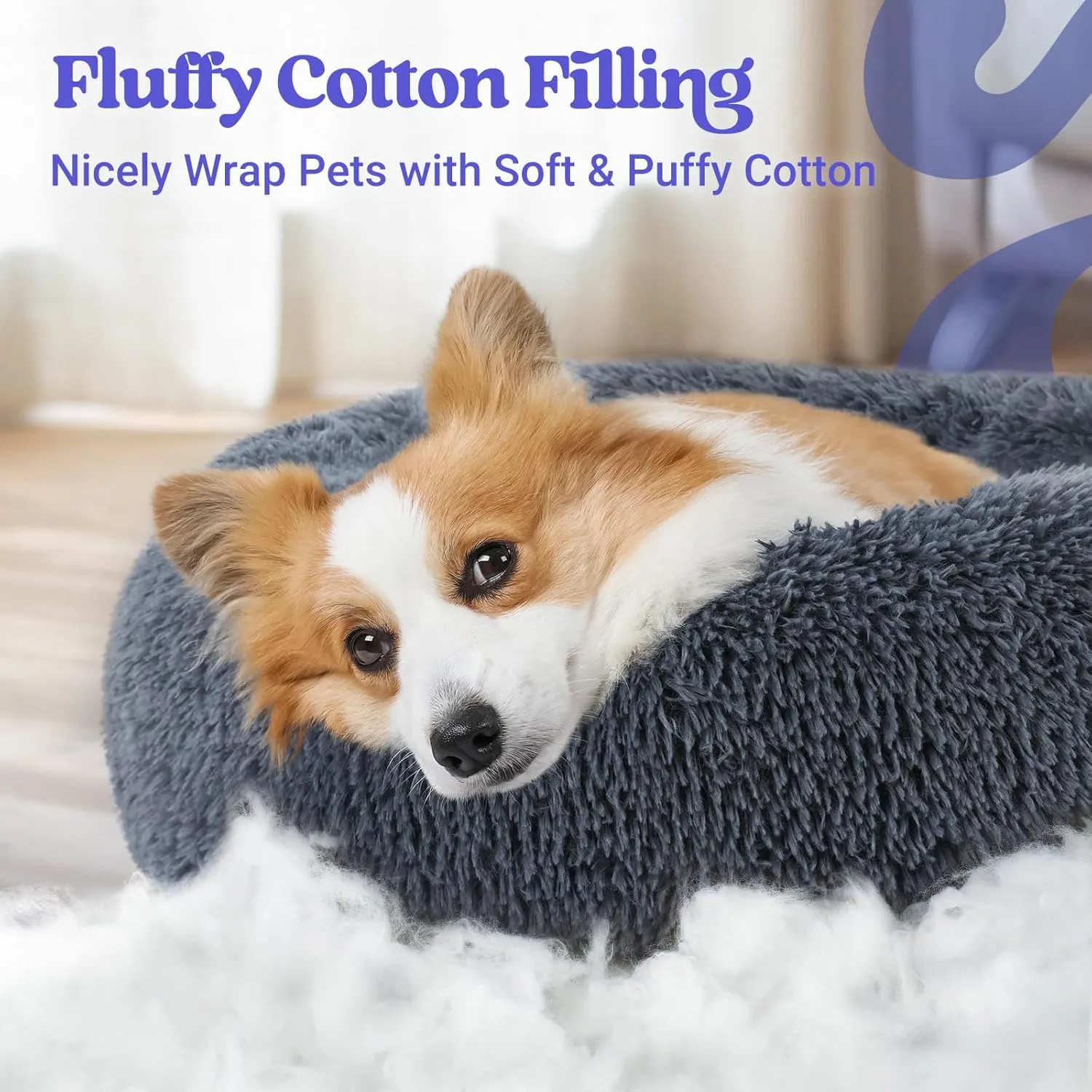 rabbitgoo Calming Dog Bed for Small Medium, 30 inches Pet Bed Machine Washable, Non-Slip Round Fluffy Plush Faux Fur Large Cat Cushion, Soft Donut Cuddler Cushion for Small Dogs, Dark Grey