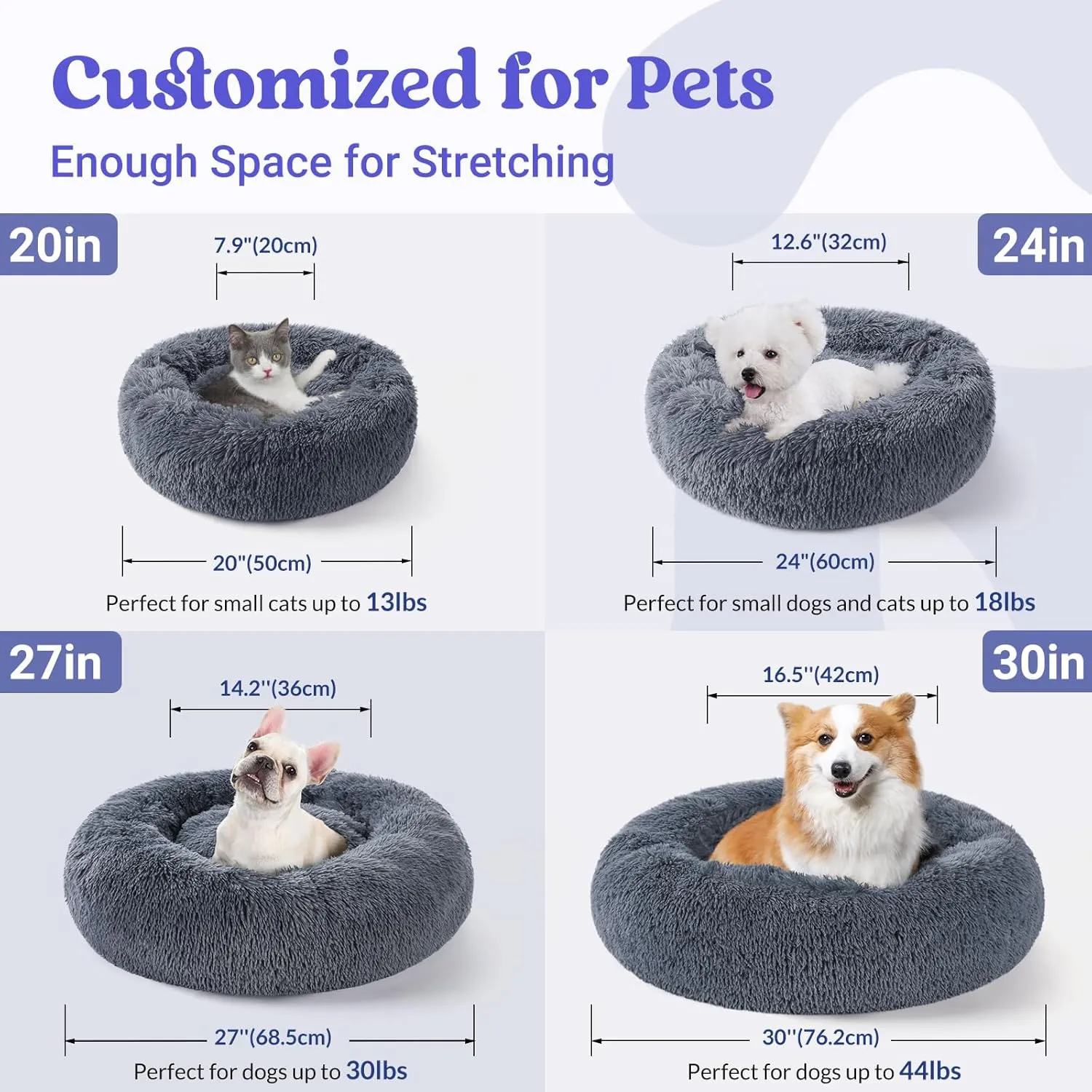 rabbitgoo Calming Dog Bed for Small Medium, 30 inches Pet Bed Machine Washable, Non-Slip Round Fluffy Plush Faux Fur Large Cat Cushion, Soft Donut Cuddler Cushion for Small Dogs, Dark Grey