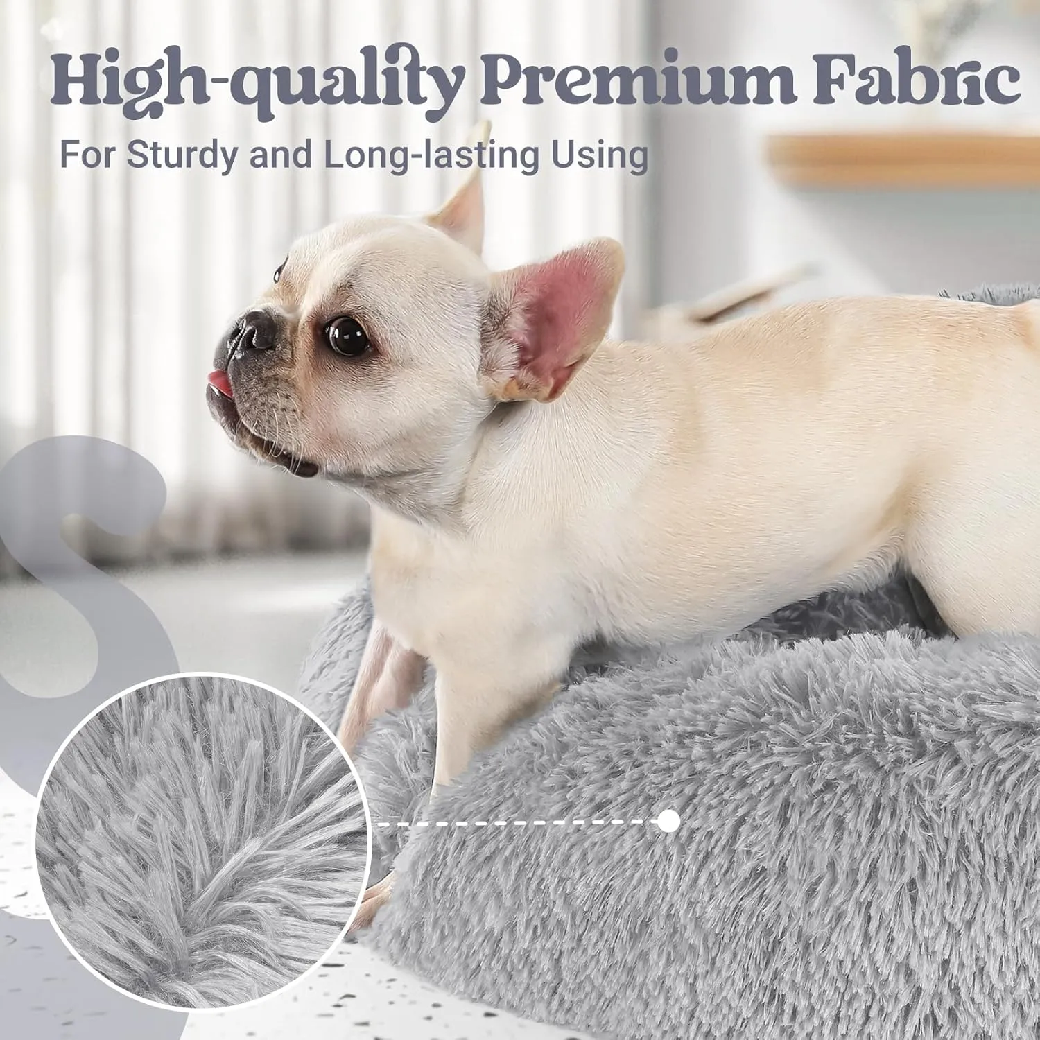 rabbitgoo Calming Dog Bed for Small Medium, 30 inches Pet Bed Machine Washable, Non-Slip Round Fluffy Plush Faux Fur Large Cat Cushion, Soft Donut Cuddler Cushion for Small Dogs, Light Grey